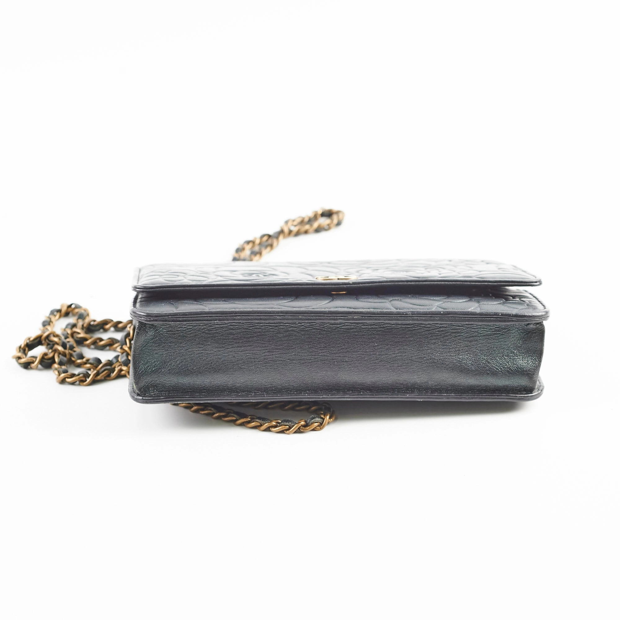 Chanel Camelia Embossed Wallet On Chain WOC Irrdescent Green