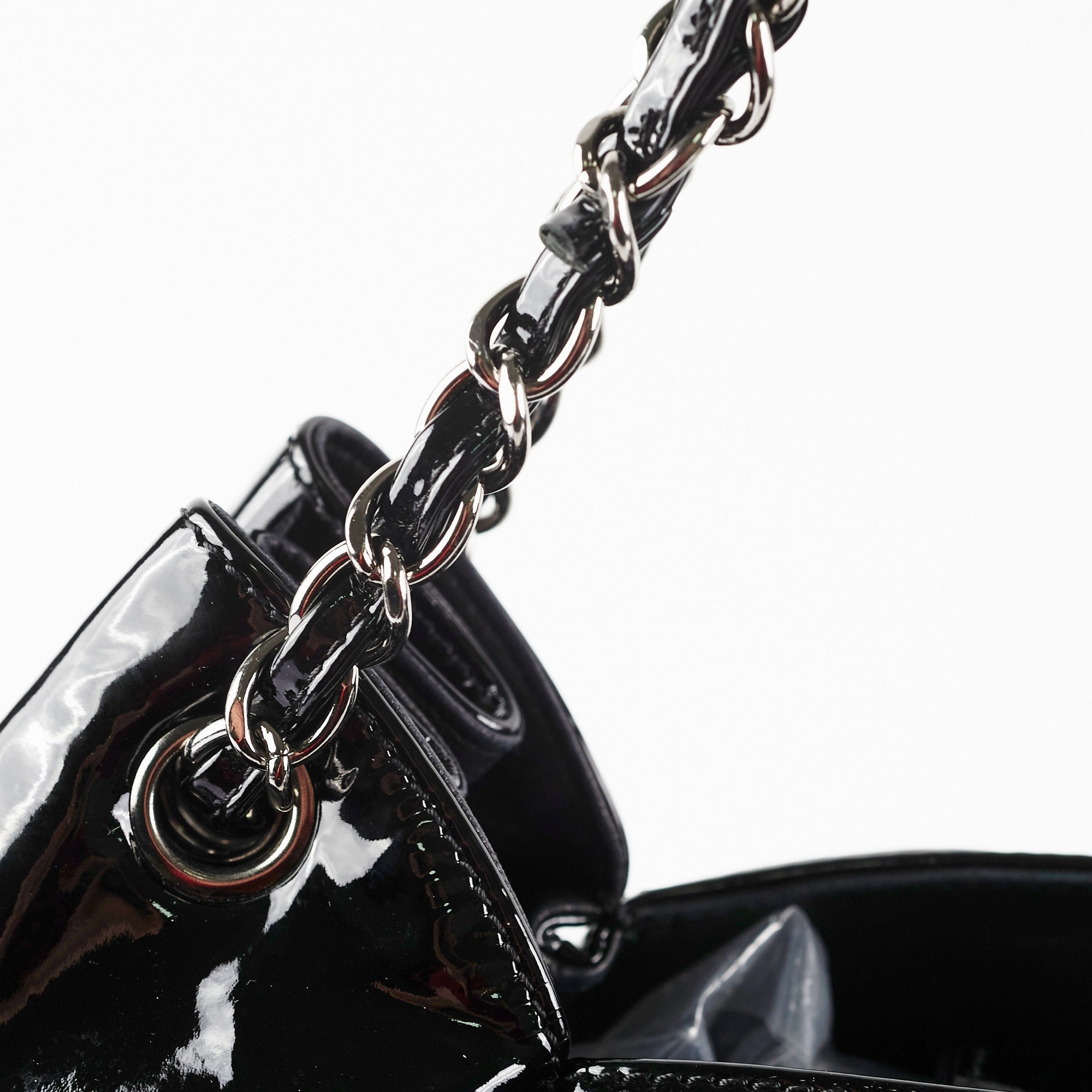 Chanel Camelia Patent Leather Tote Bag Black