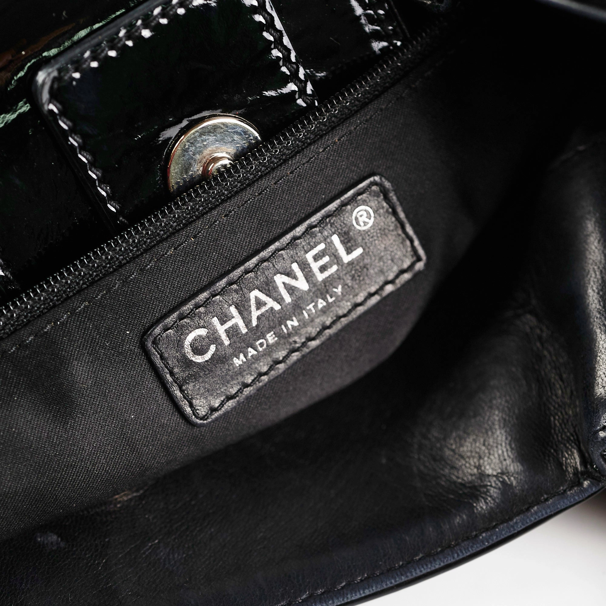 Chanel Camelia Patent Leather Tote Bag Black