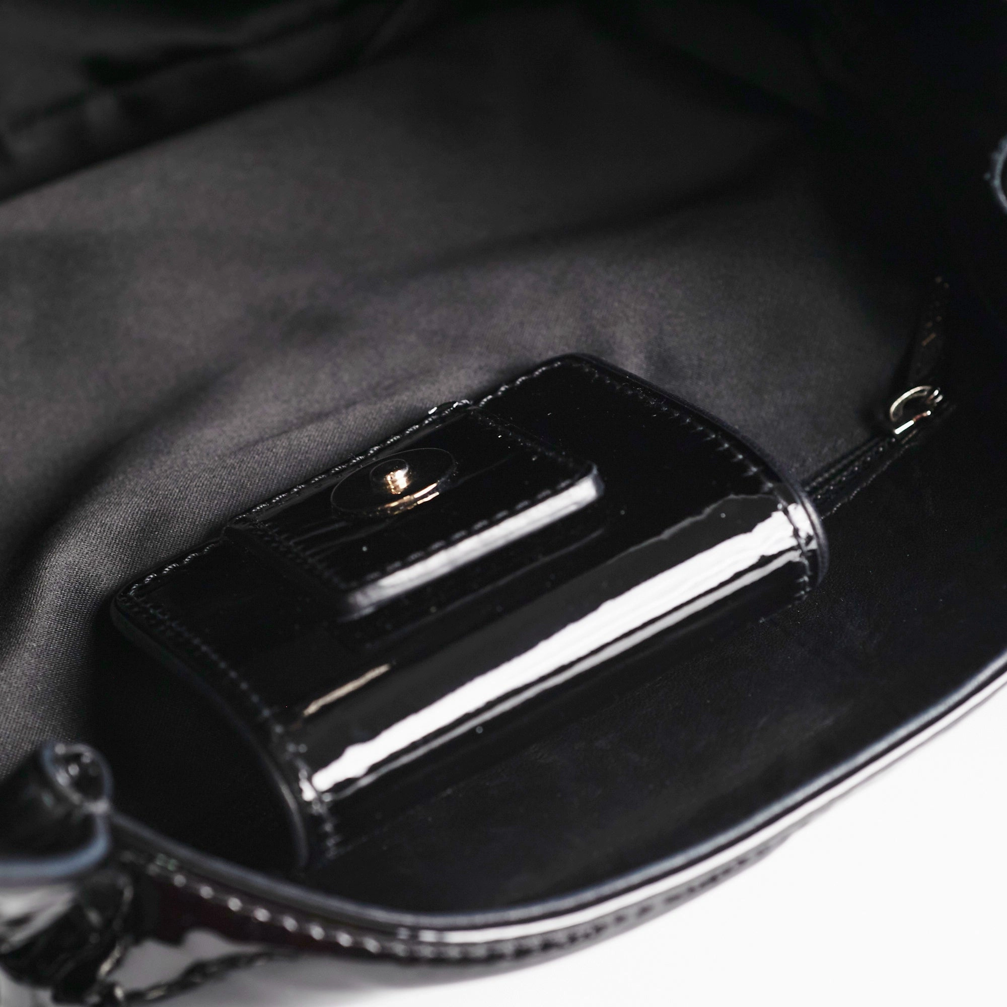 Chanel Camelia Patent Leather Tote Bag Black