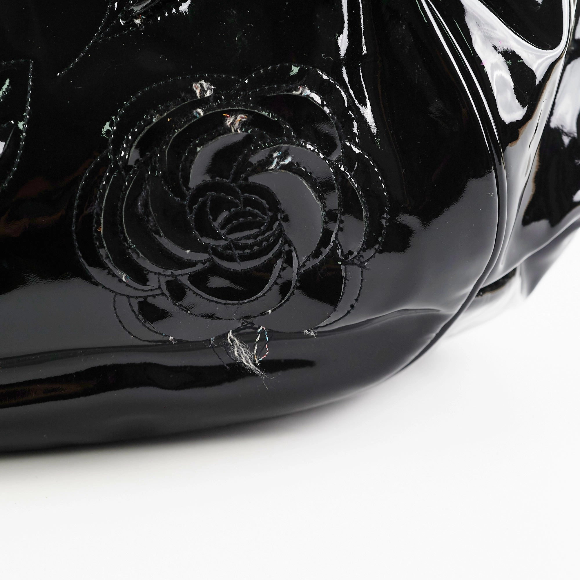 Chanel Camelia Patent Leather Tote Bag Black