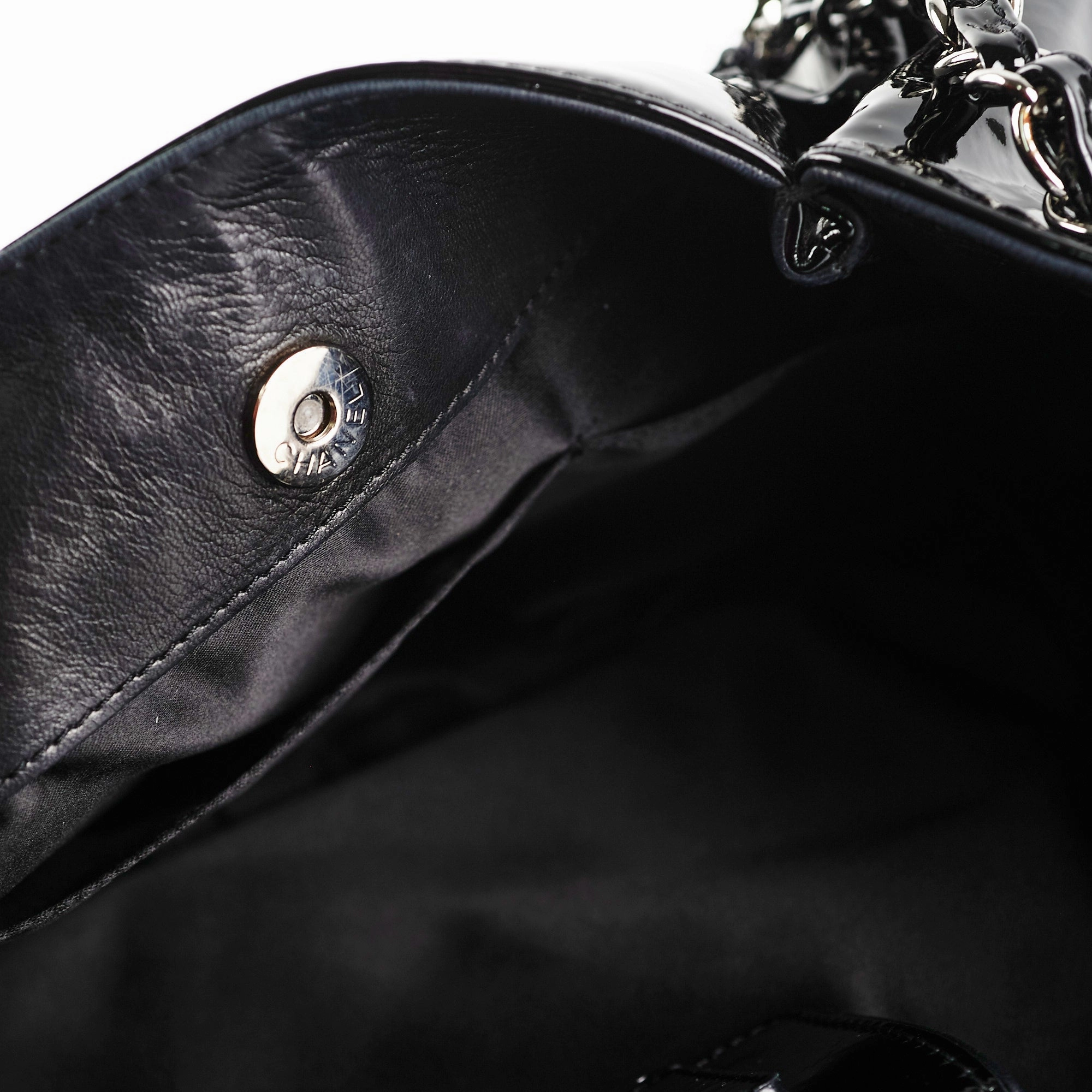 Chanel Camelia Patent Leather Tote Bag Black