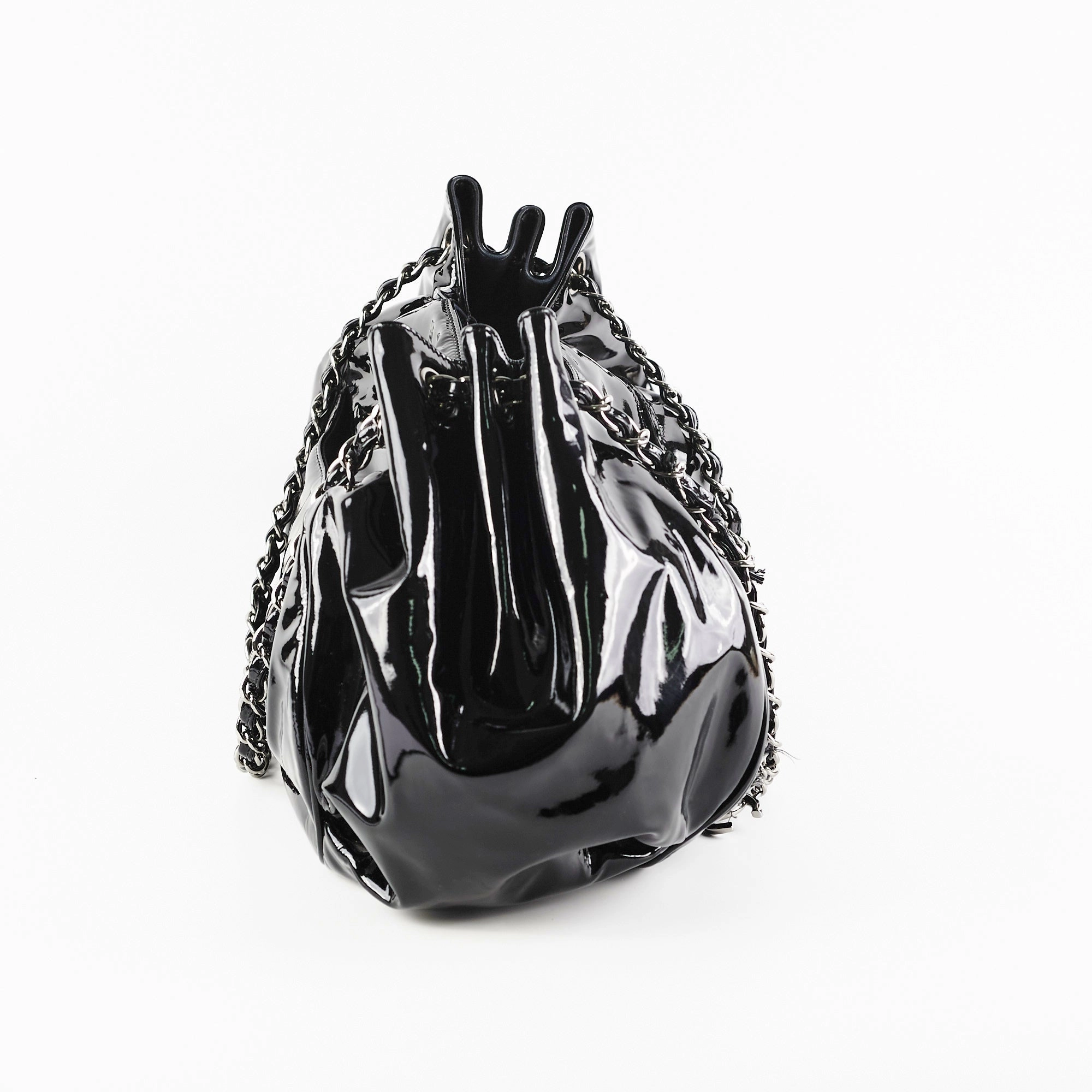Chanel Camelia Patent Leather Tote Bag Black