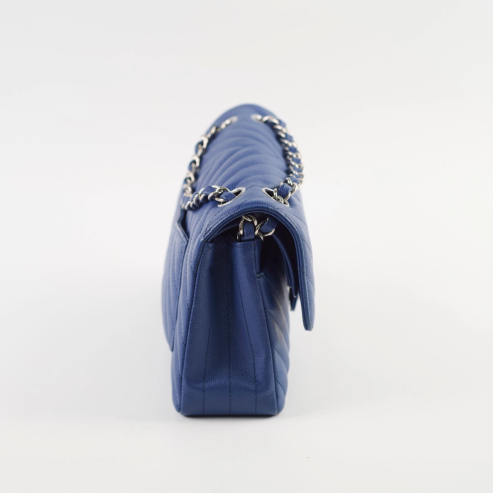 Chanel Caviar Chevron Small Classic Flap Blue Series 25