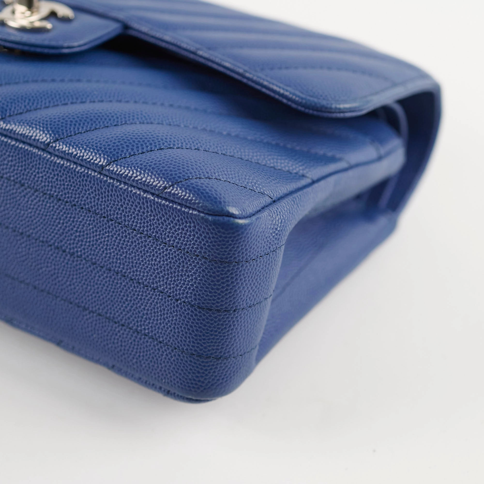 Chanel Caviar Chevron Small Classic Flap Blue Series 25