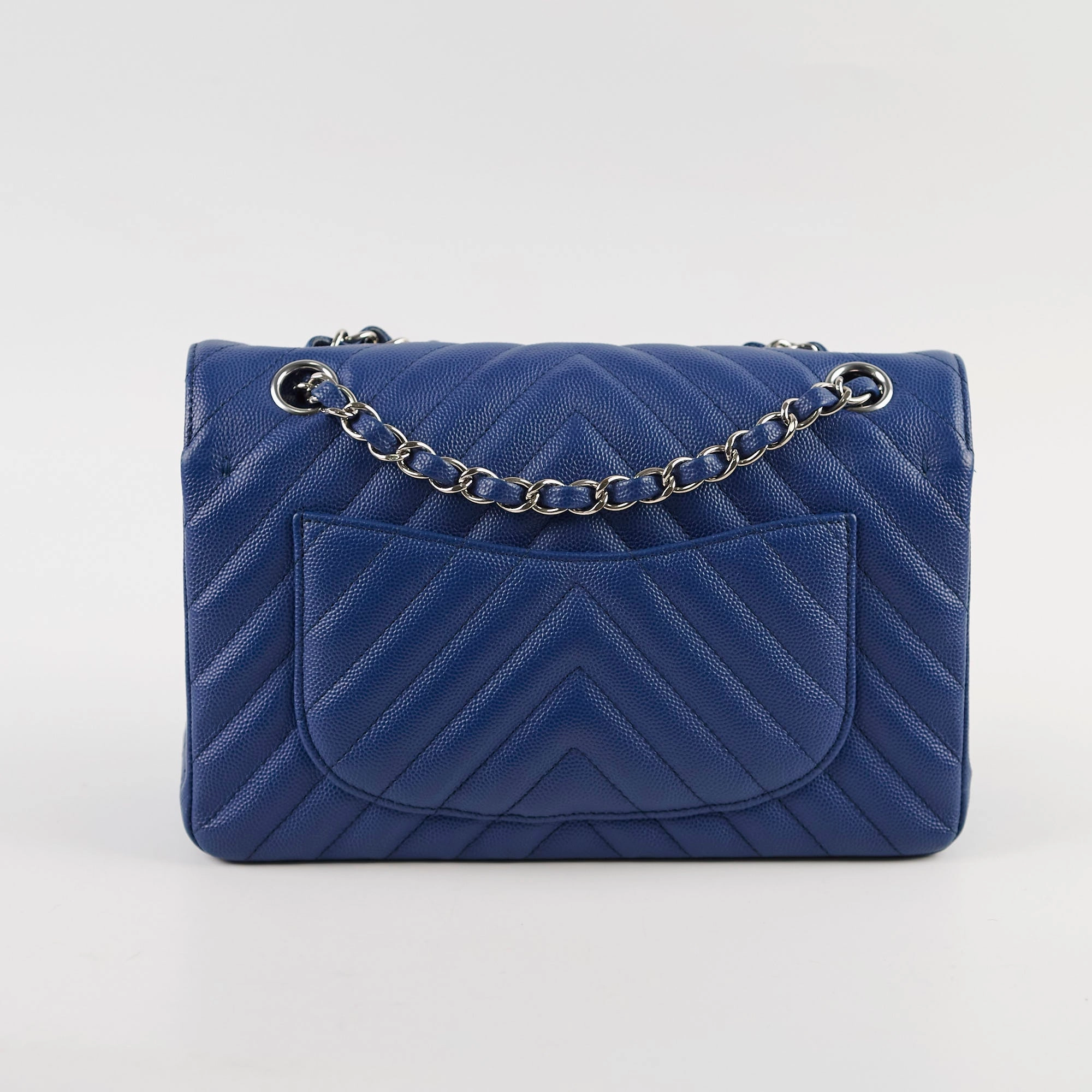 Chanel Caviar Chevron Small Classic Flap Blue Series 25