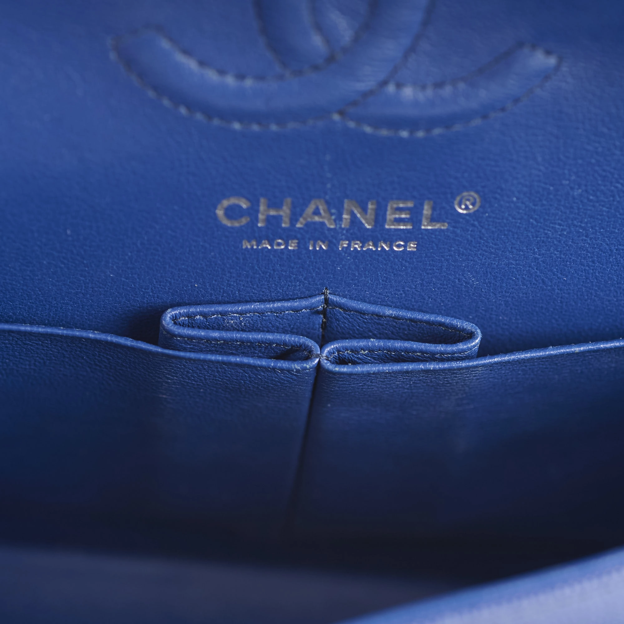 Chanel Caviar Chevron Small Classic Flap Blue Series 25