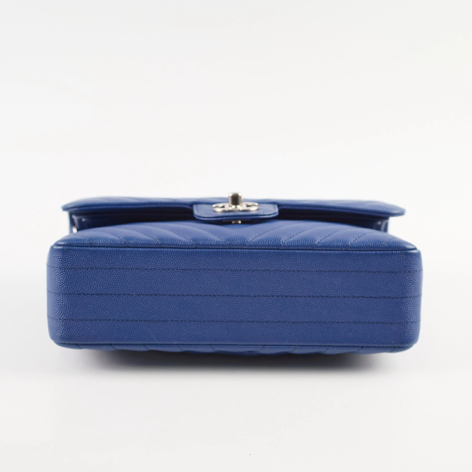 Chanel Caviar Chevron Small Classic Flap Blue Series 25