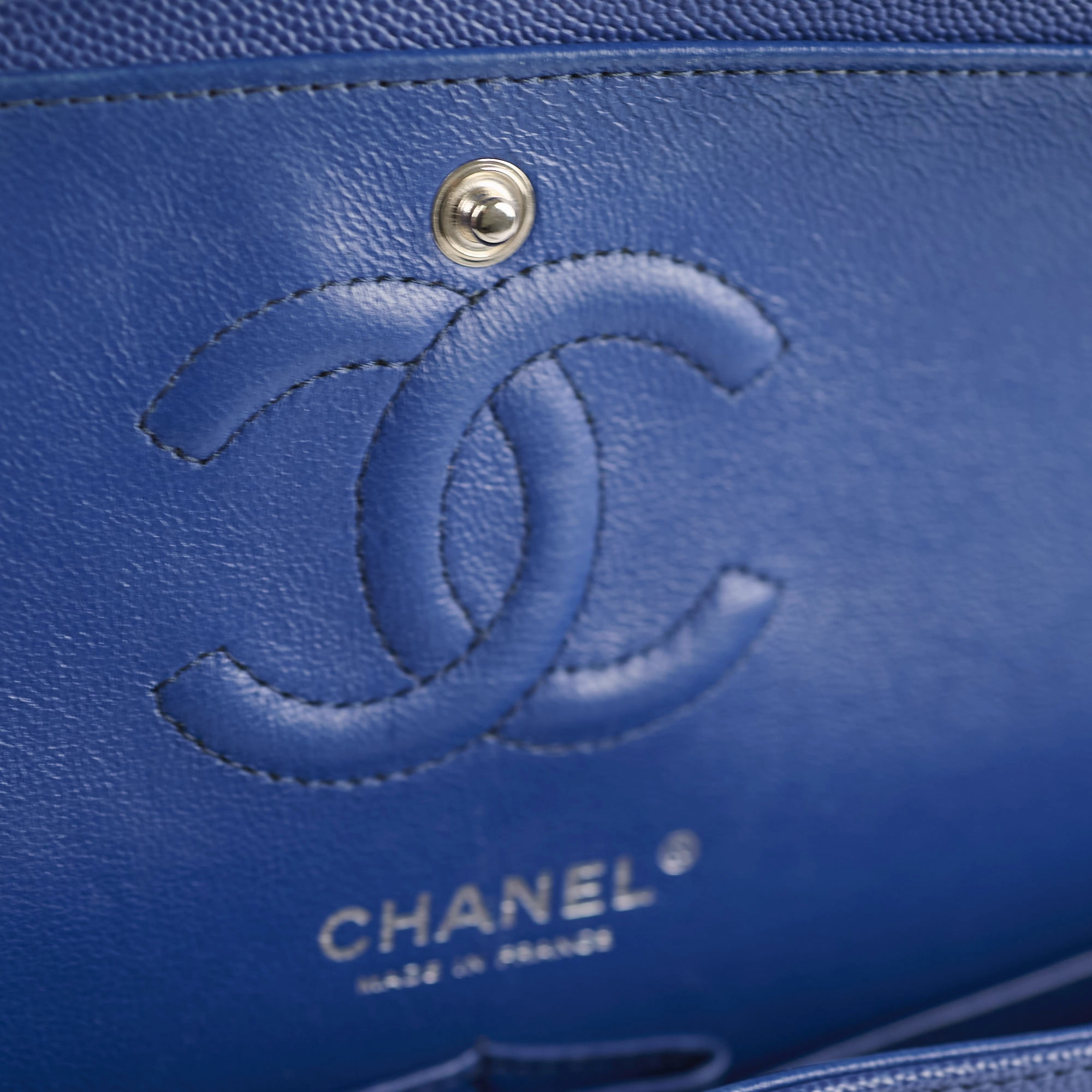 Chanel Caviar Chevron Small Classic Flap Blue Series 25