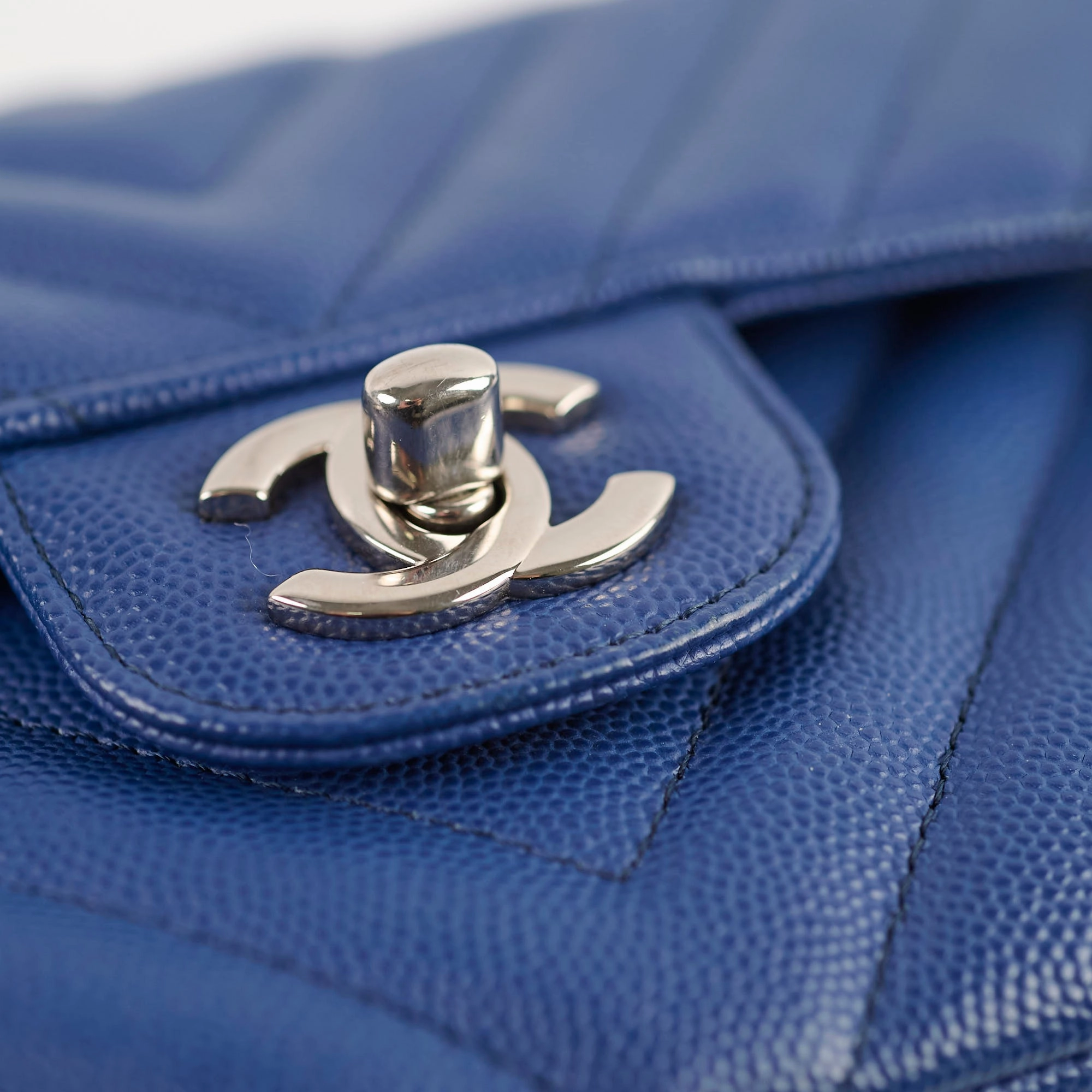 Chanel Caviar Chevron Small Classic Flap Blue Series 25