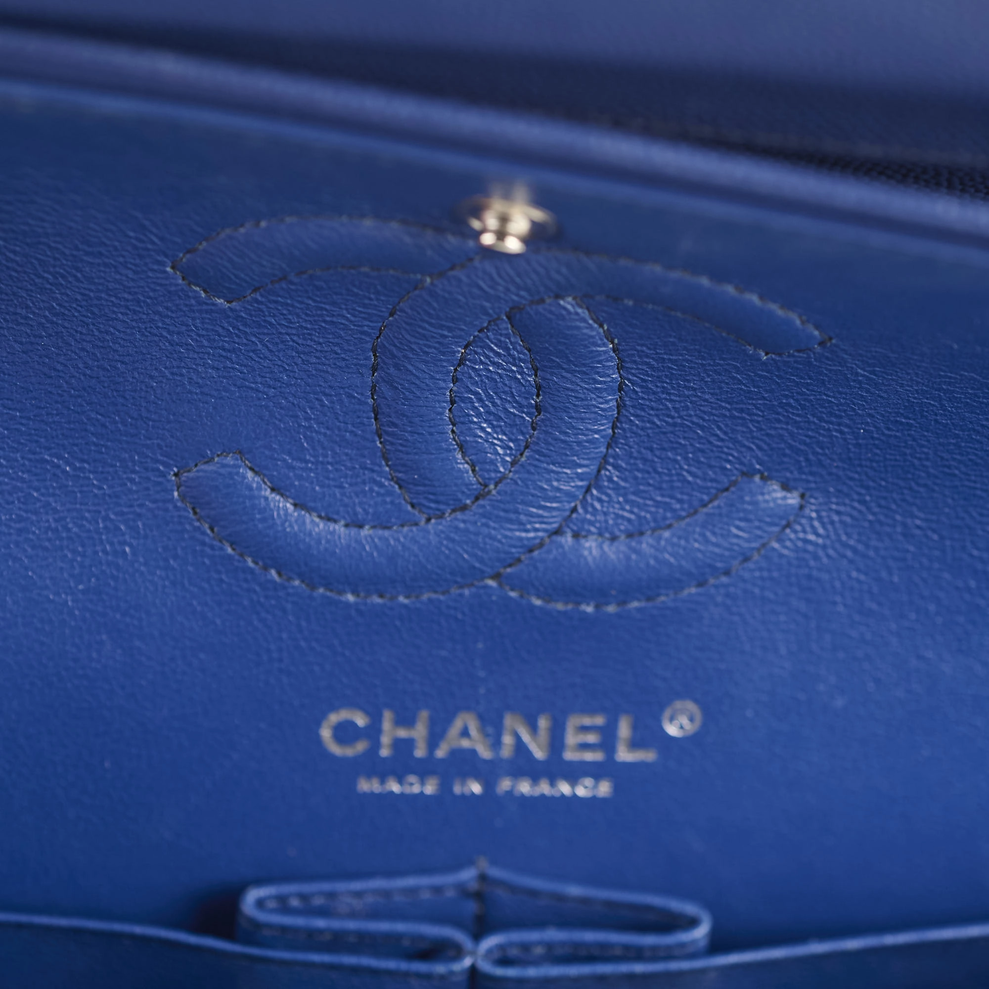 Chanel Caviar Chevron Small Classic Flap Blue Series 25
