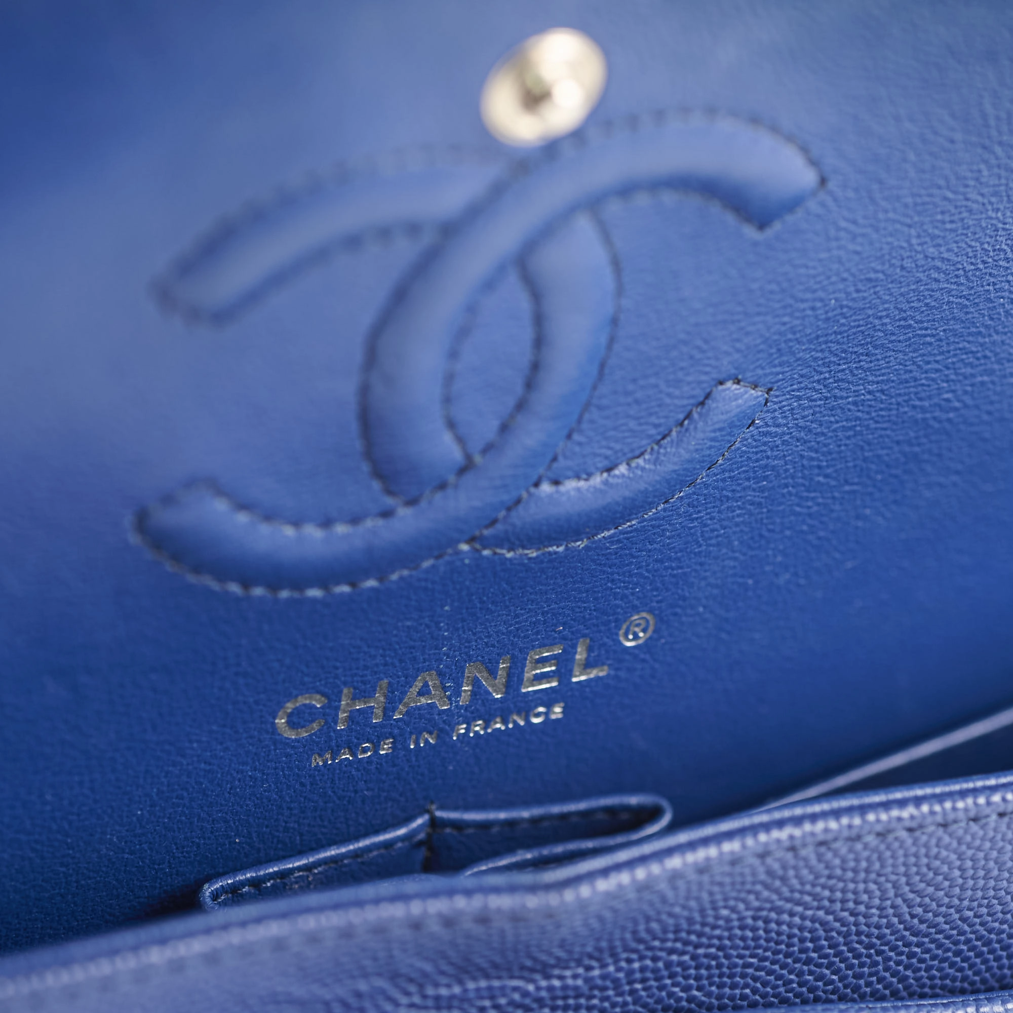 Chanel Caviar Chevron Small Classic Flap Blue Series 25