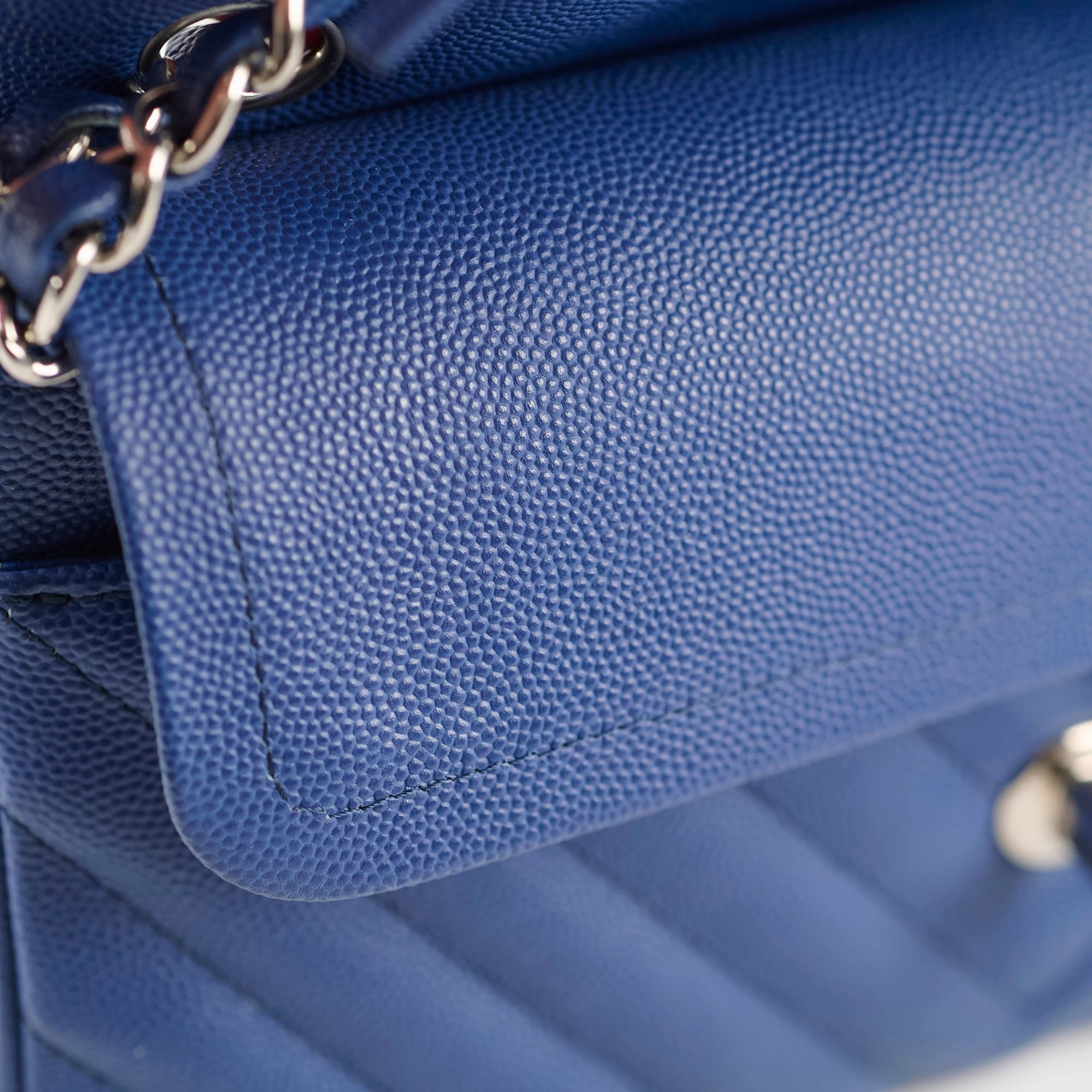 Chanel Caviar Chevron Small Classic Flap Blue Series 25