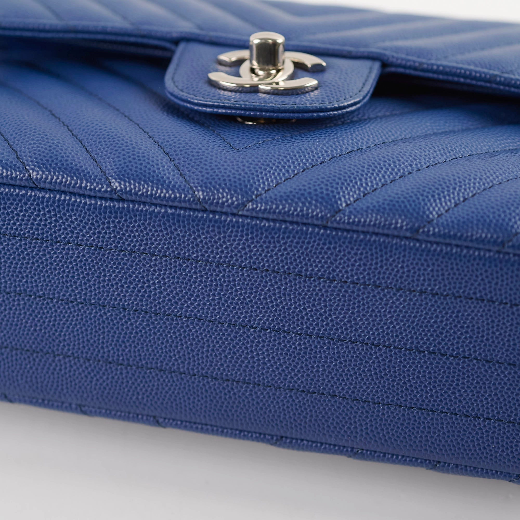 Chanel Caviar Chevron Small Classic Flap Blue Series 25