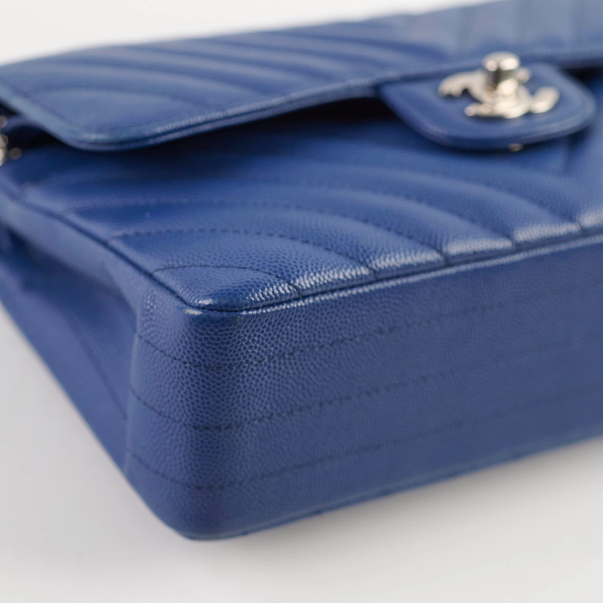 Chanel Caviar Chevron Small Classic Flap Blue Series 25