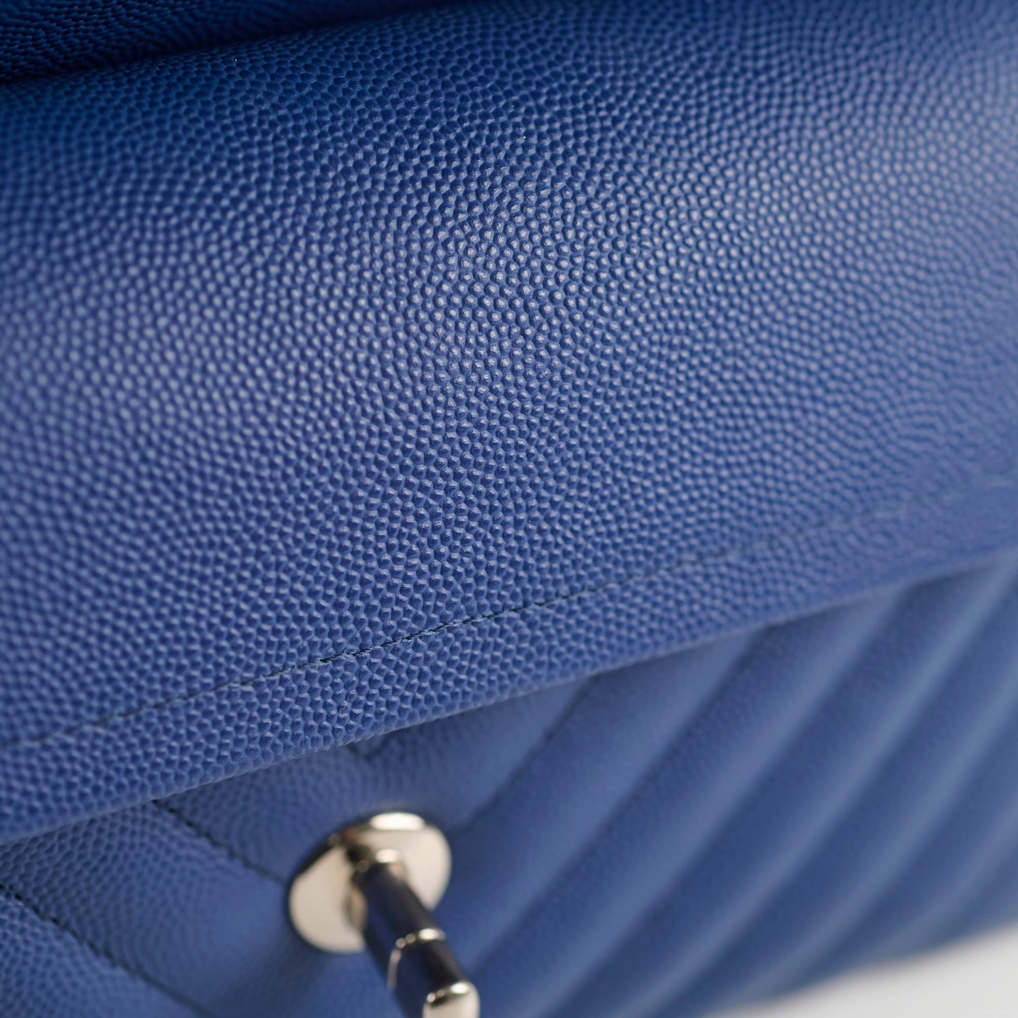 Chanel Caviar Chevron Small Classic Flap Blue Series 25