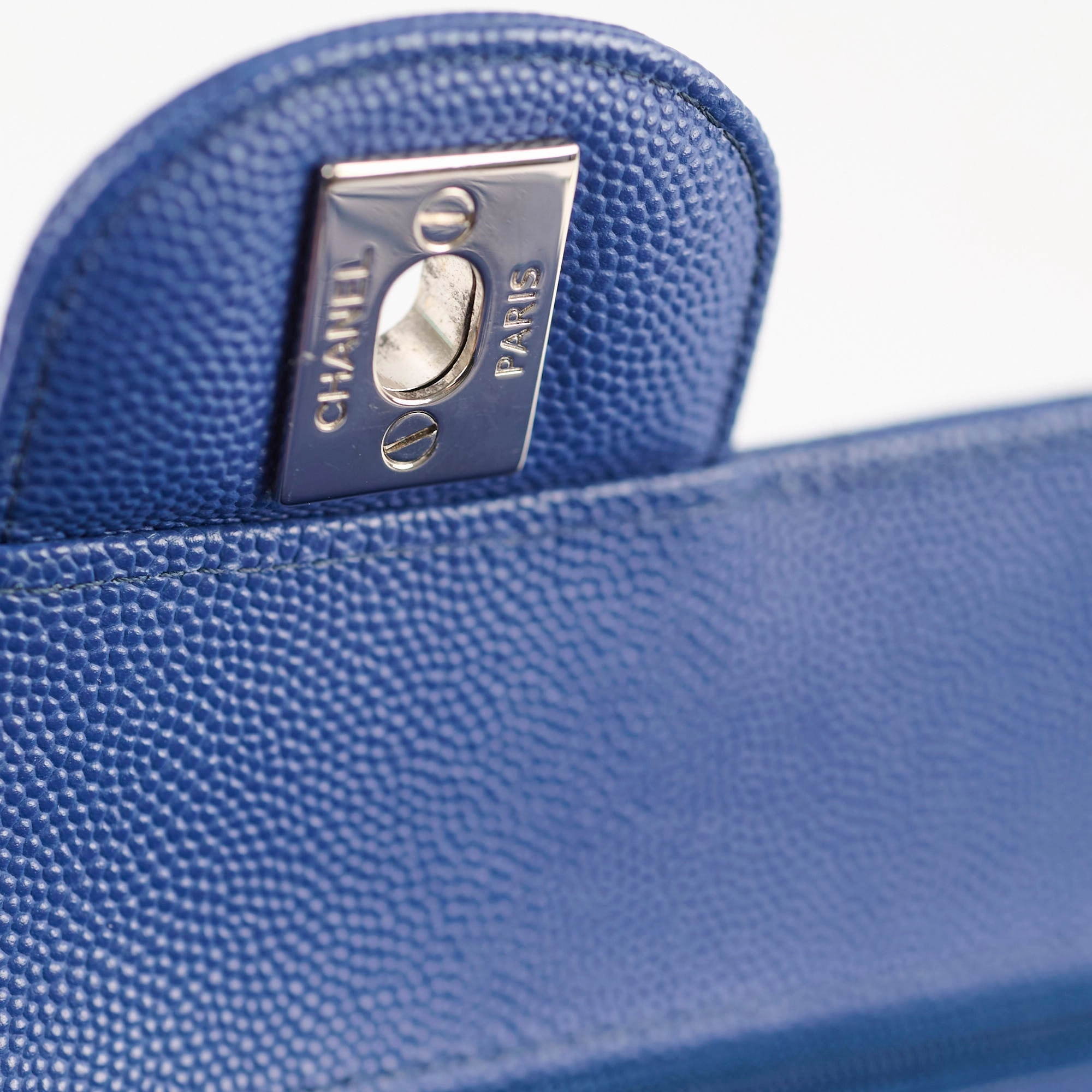 Chanel Caviar Chevron Small Classic Flap Blue Series 25