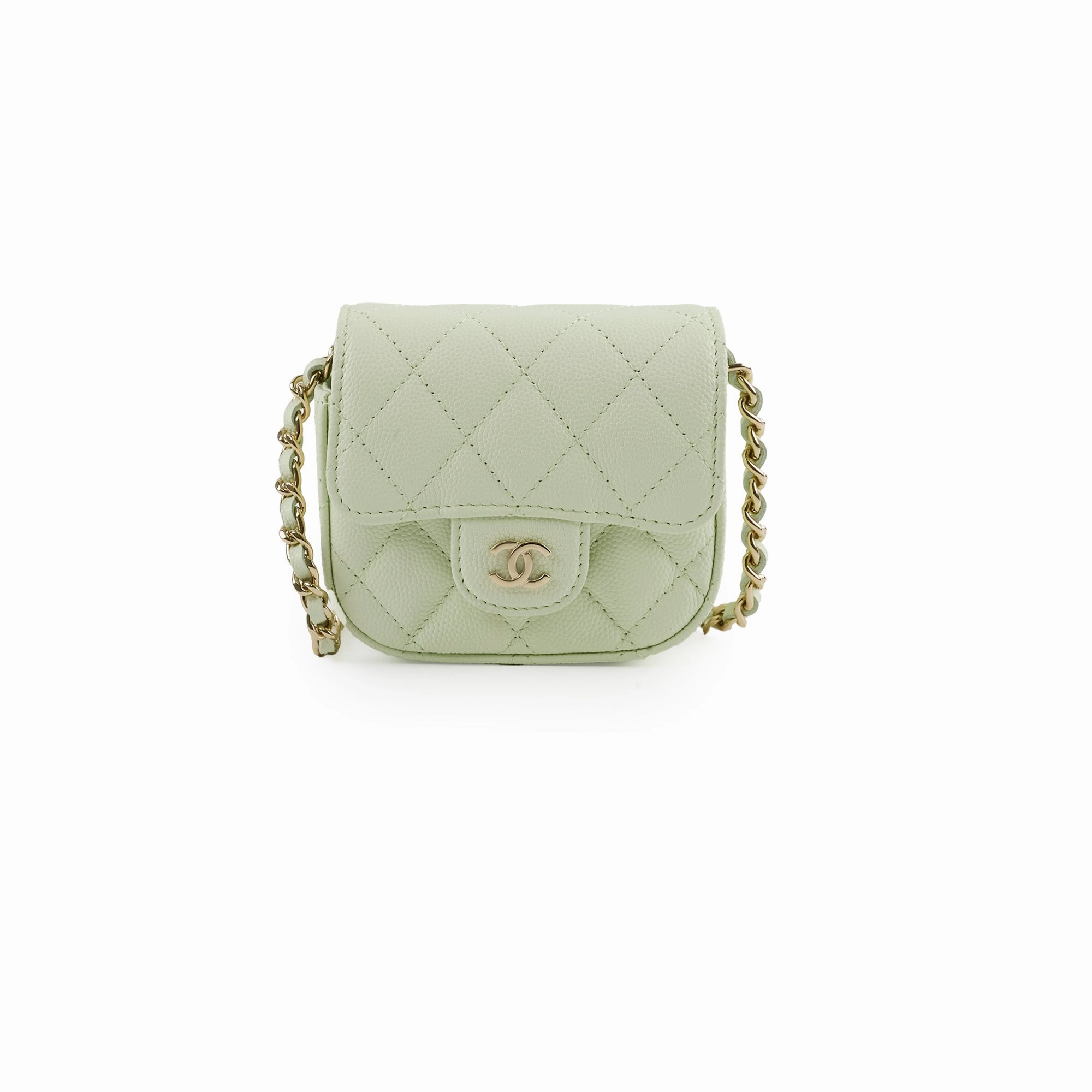 Chanel Caviar Mini Clutch With Chain Mint Green - Series 31