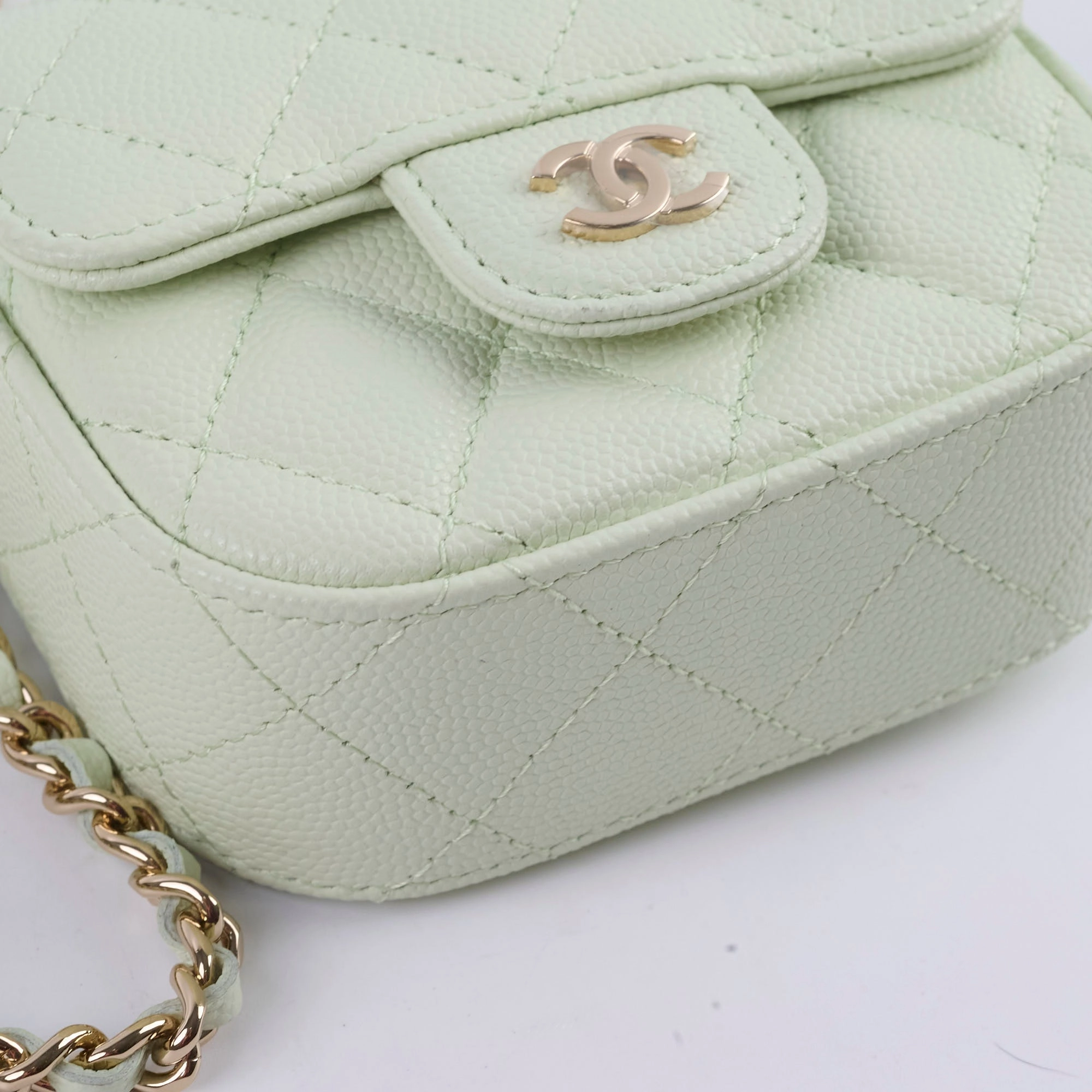 Chanel Caviar Mini Clutch With Chain Mint Green - Series 31