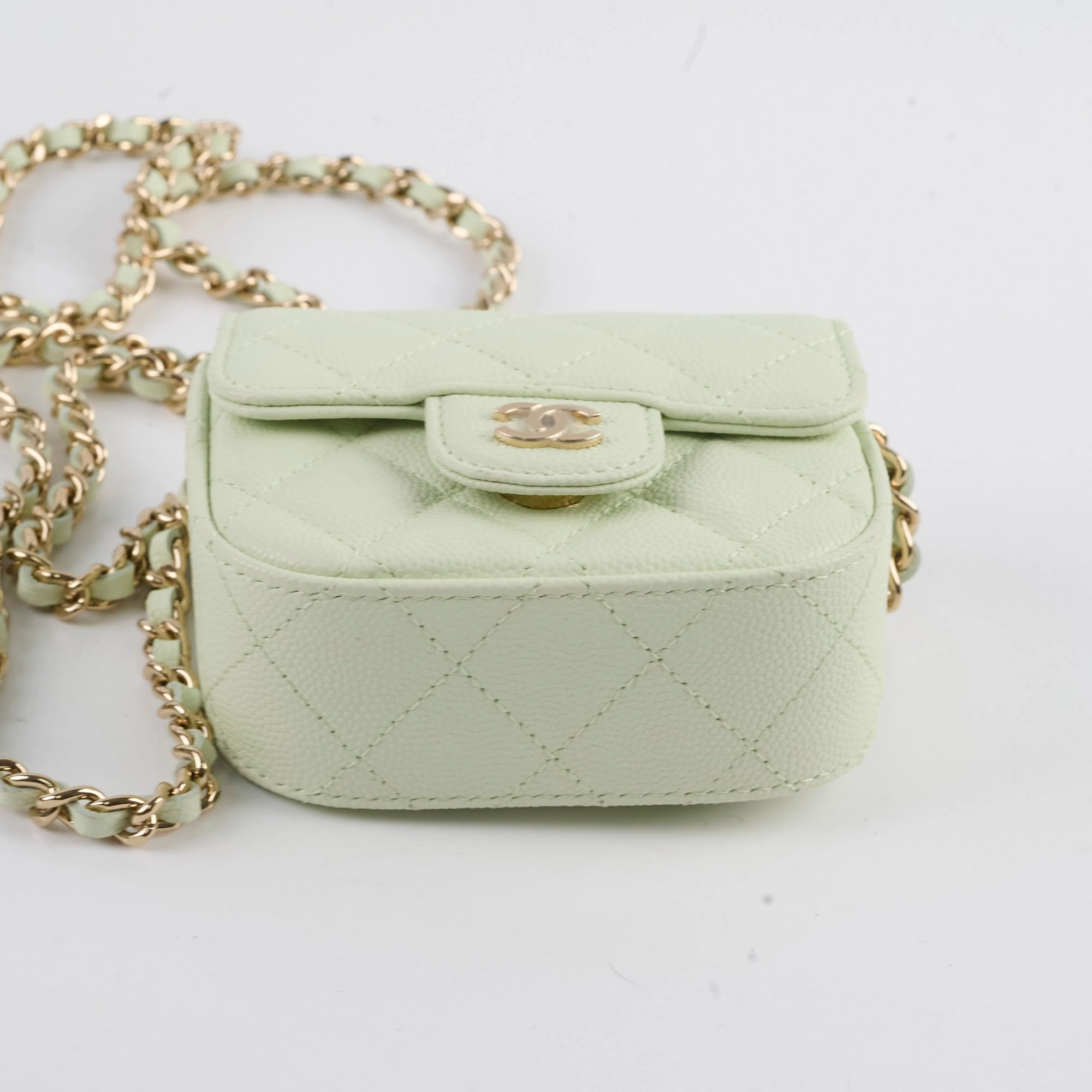 Chanel Caviar Mini Clutch With Chain Mint Green - Series 31