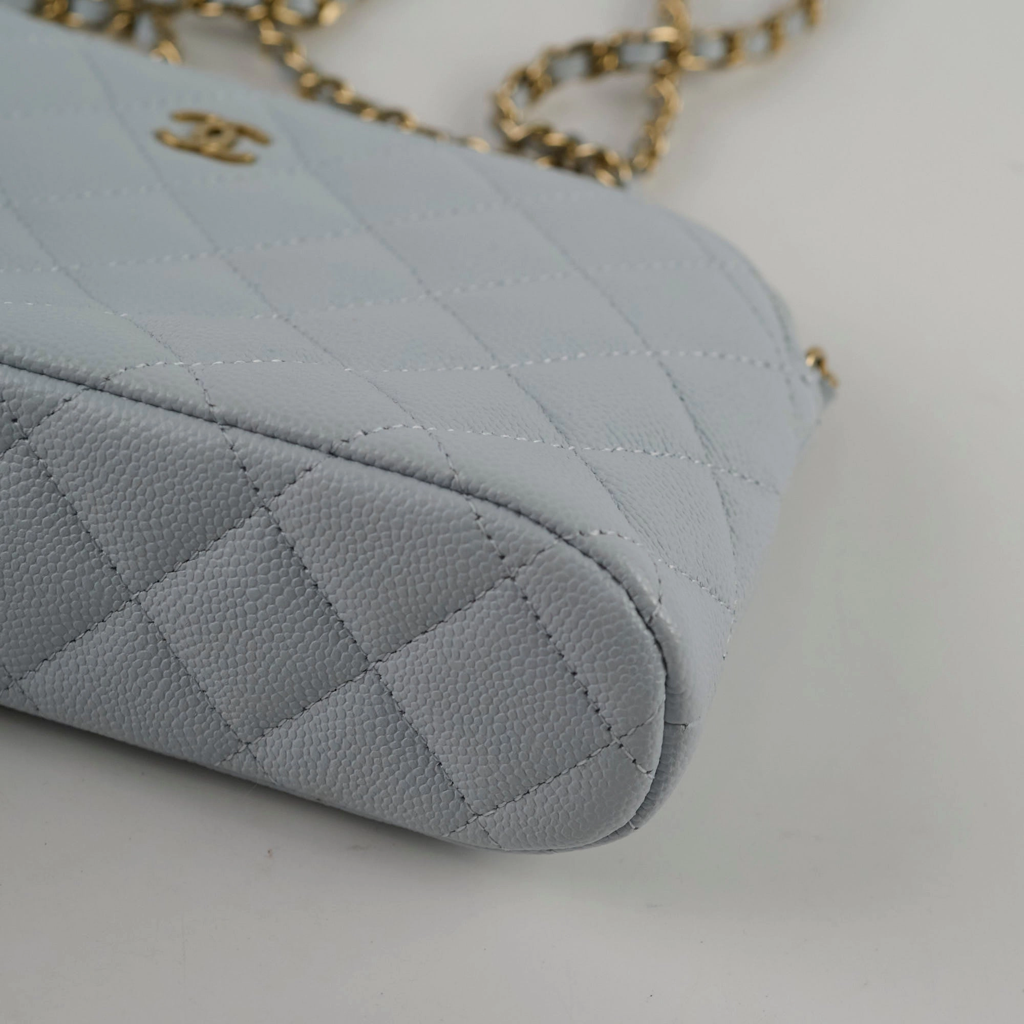 Chanel Caviar Mini Crossbody Light Blue Bag Microchipped