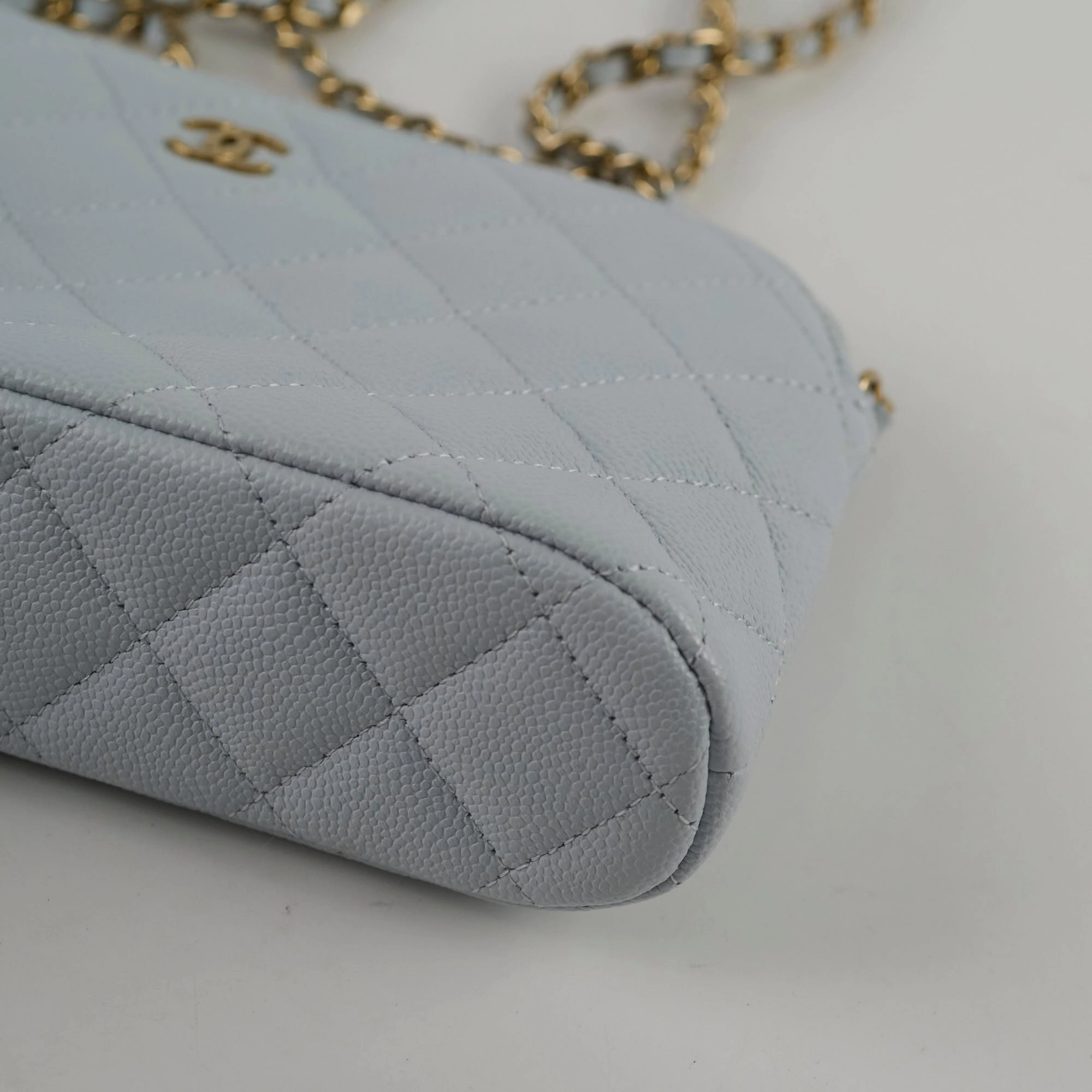 Chanel Caviar Mini Crossbody Light Blue Bag Microchipped