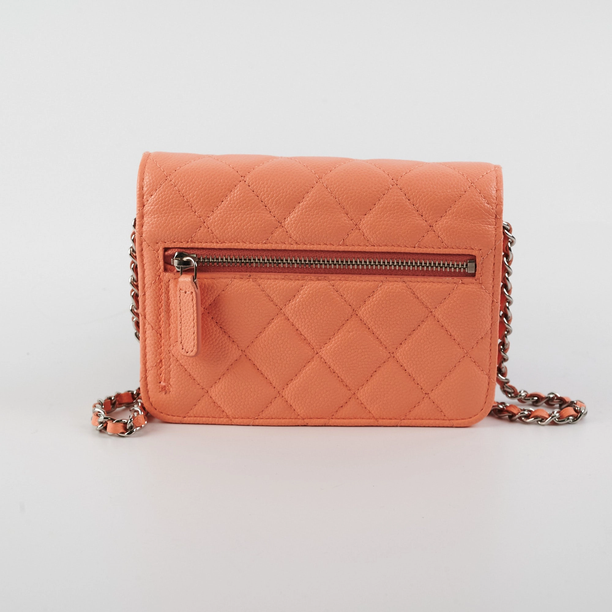 Chanel Caviar Mini Wallet on Chain Coral