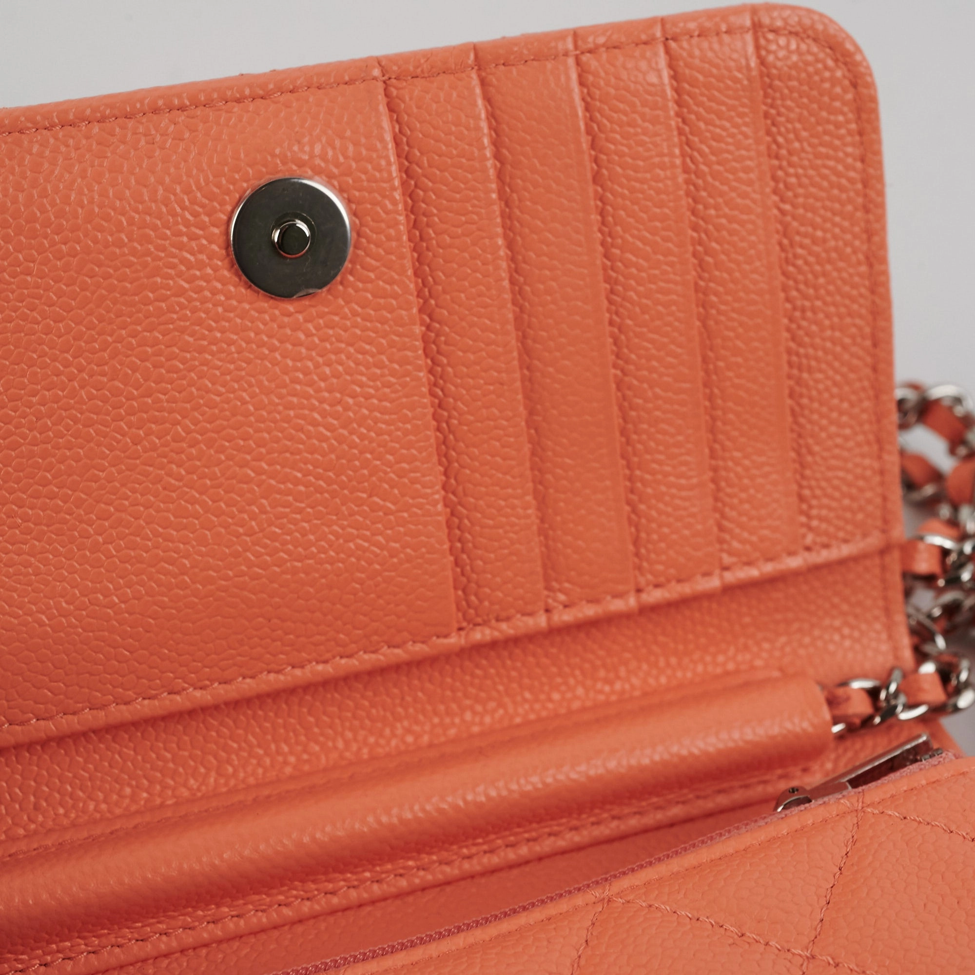 Chanel Caviar Mini Wallet on Chain Coral