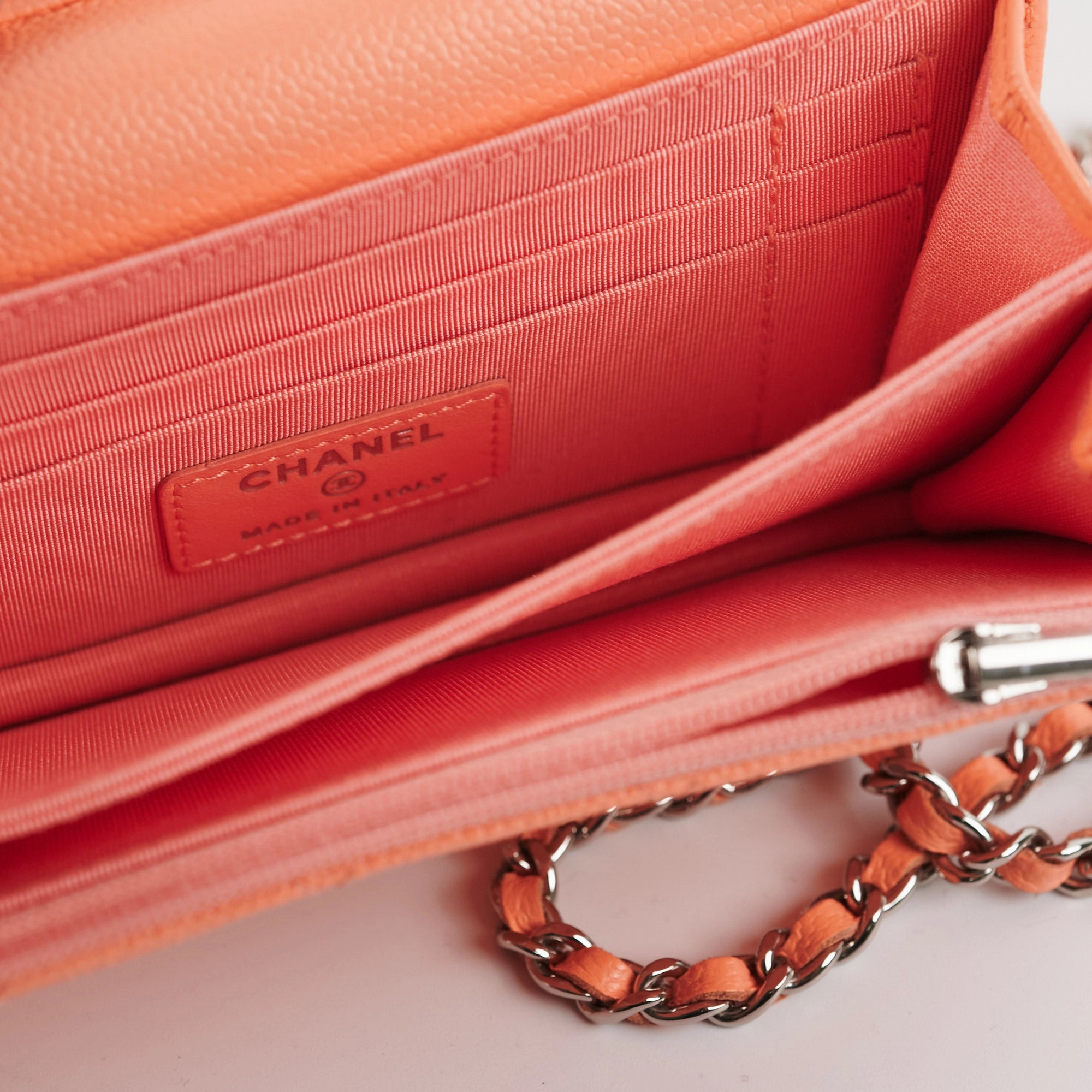 Chanel Caviar Mini Wallet on Chain Coral