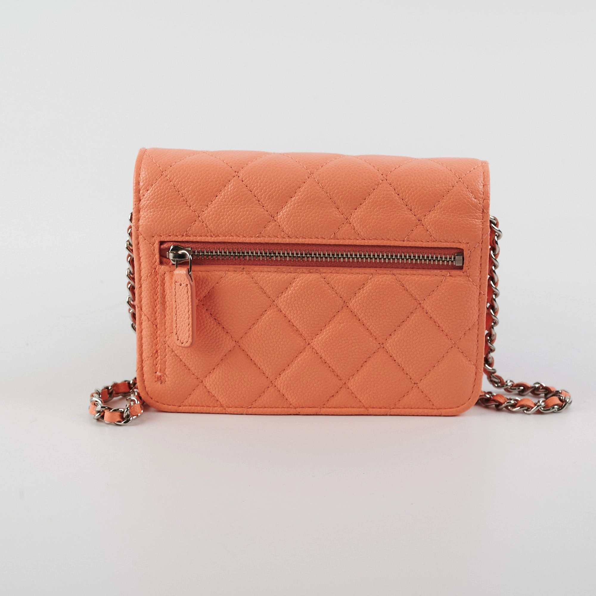 Chanel Caviar Mini Wallet on Chain Coral