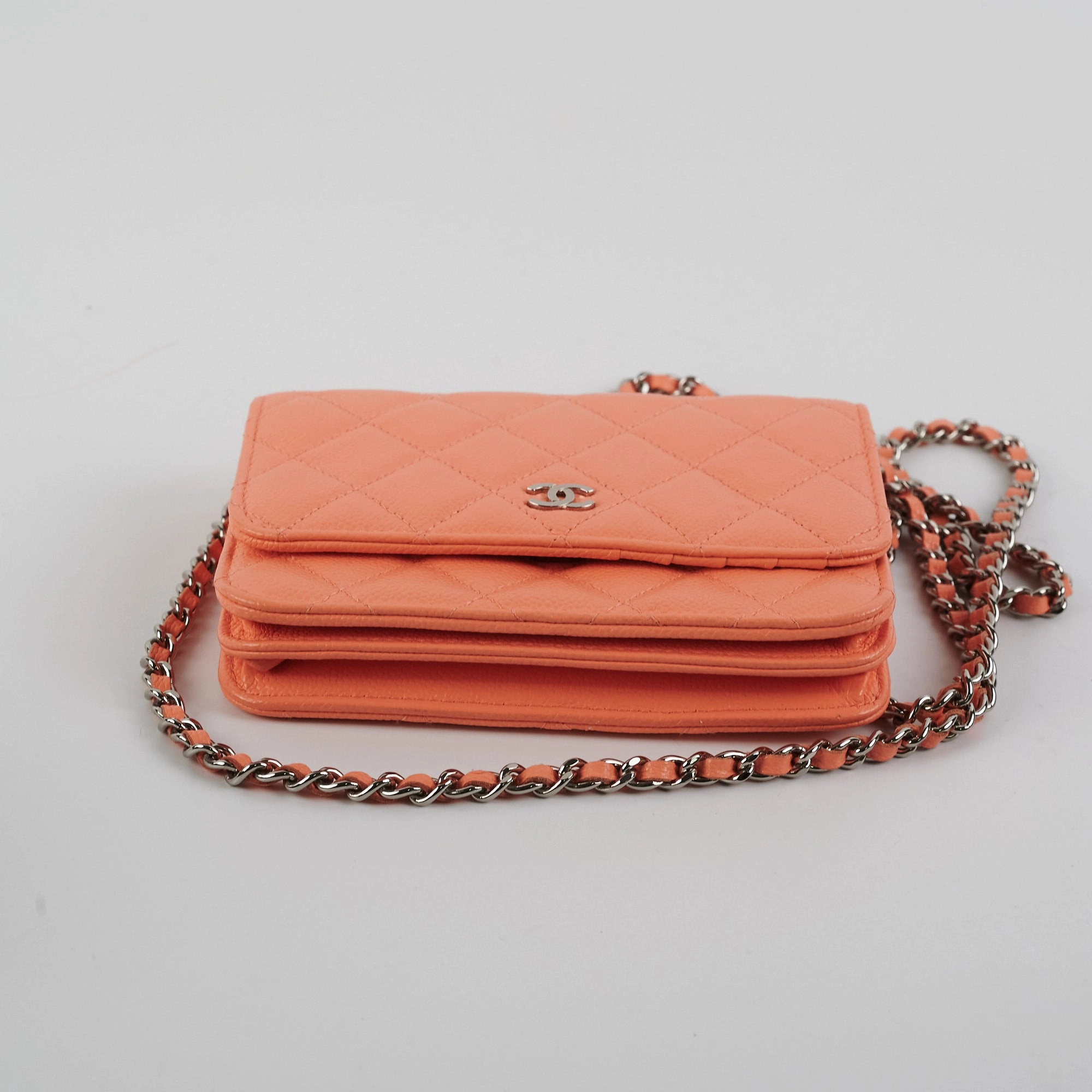 Chanel Caviar Mini Wallet on Chain Coral