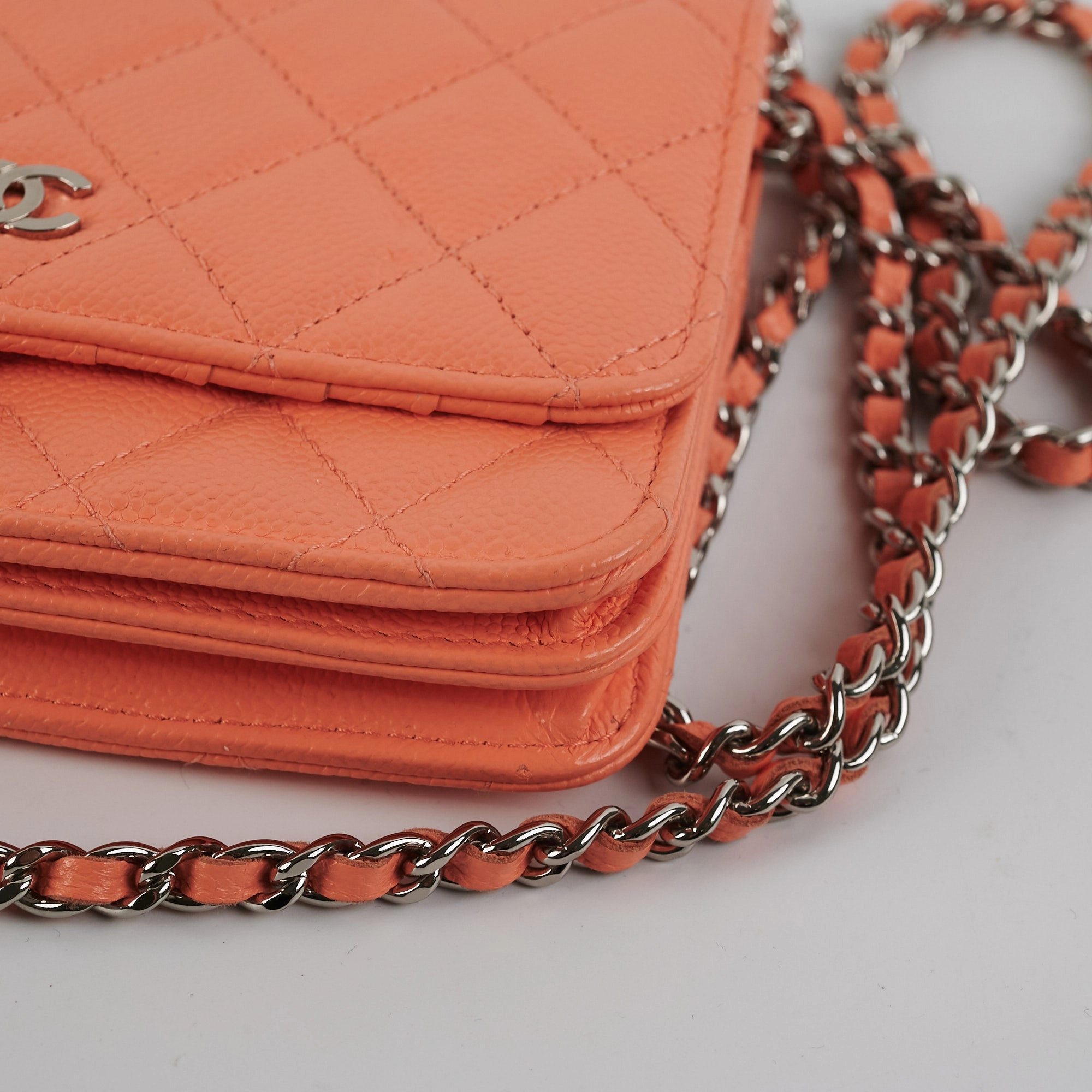 Chanel Caviar Mini Wallet on Chain Coral