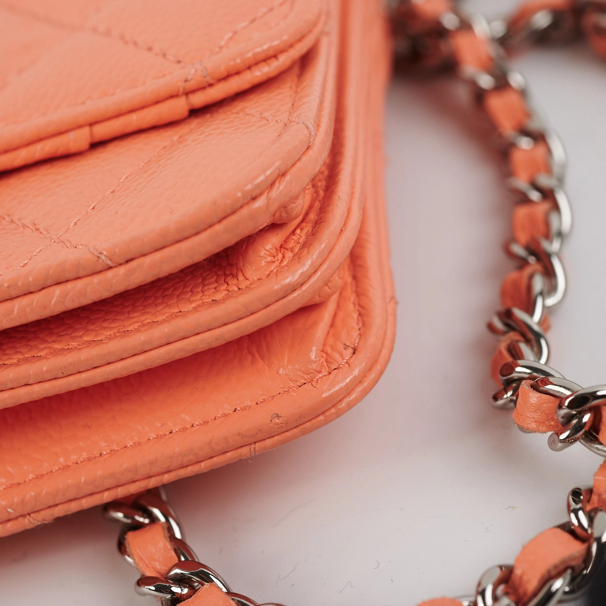 Chanel Caviar Mini Wallet on Chain Coral