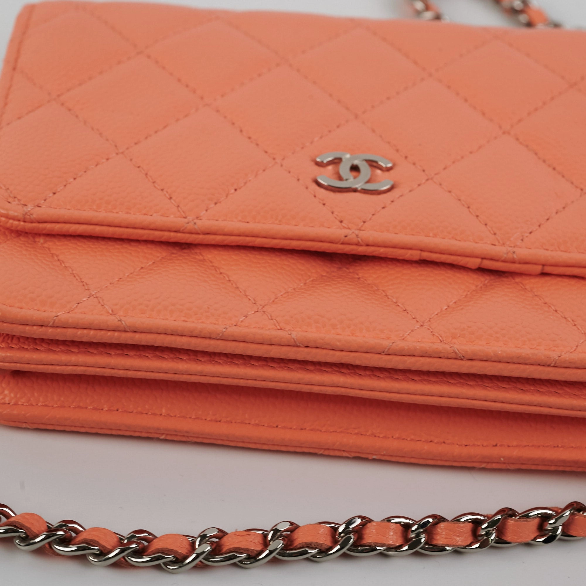 Chanel Caviar Mini Wallet on Chain Coral