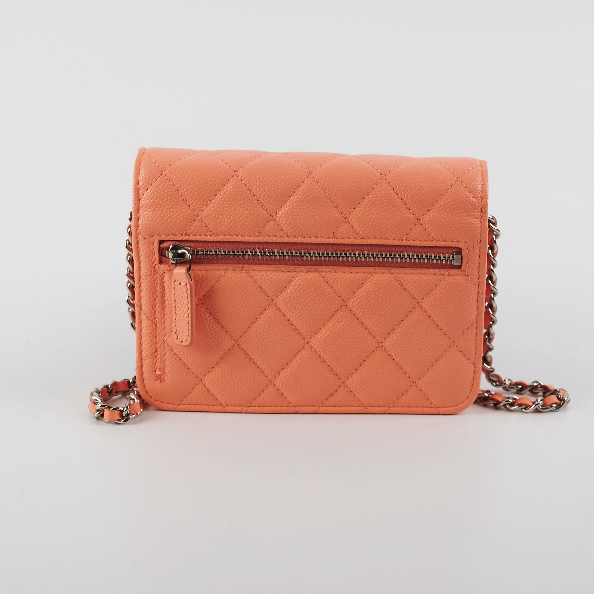 Chanel Caviar Mini Wallet on Chain Coral