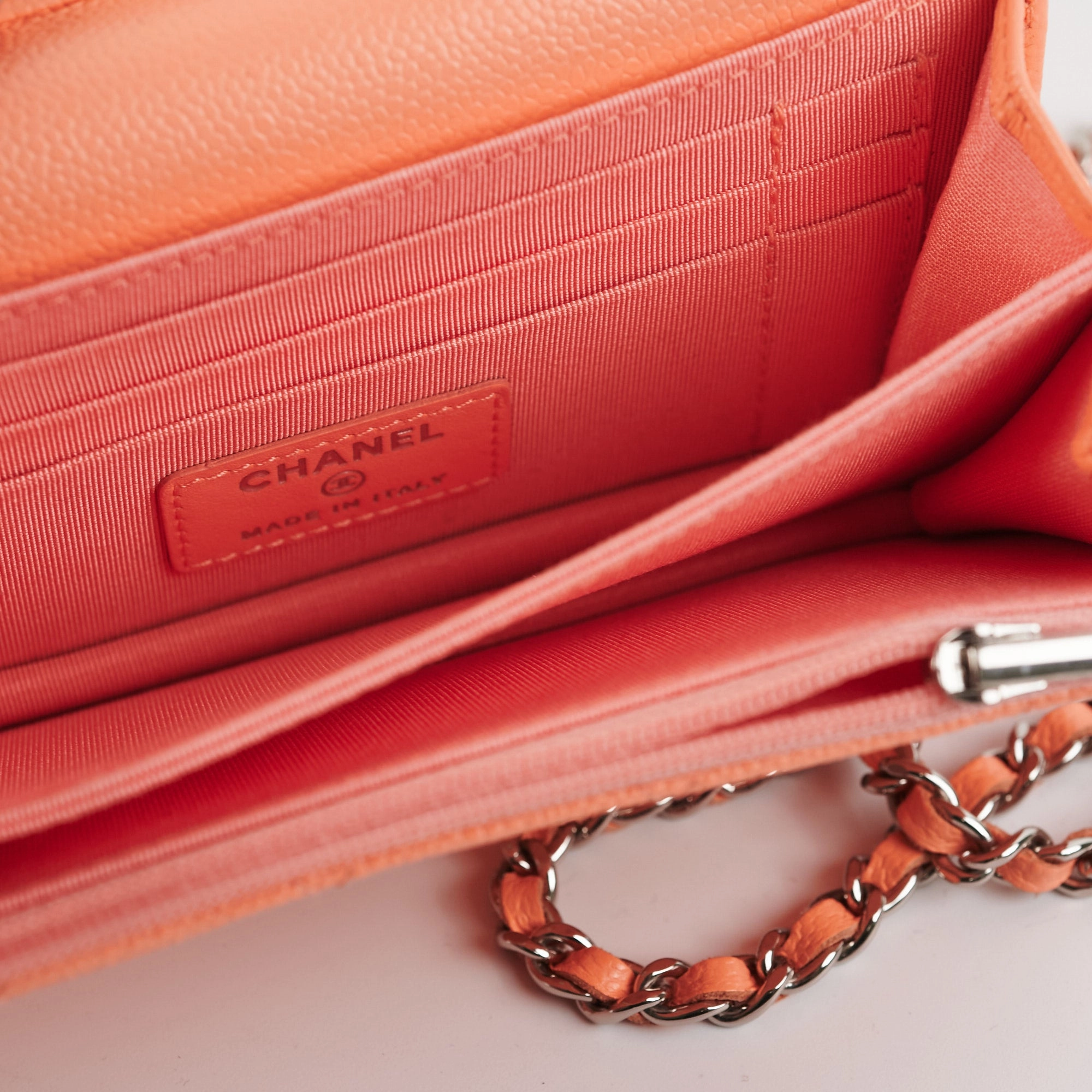 Chanel Caviar Mini Wallet on Chain Coral