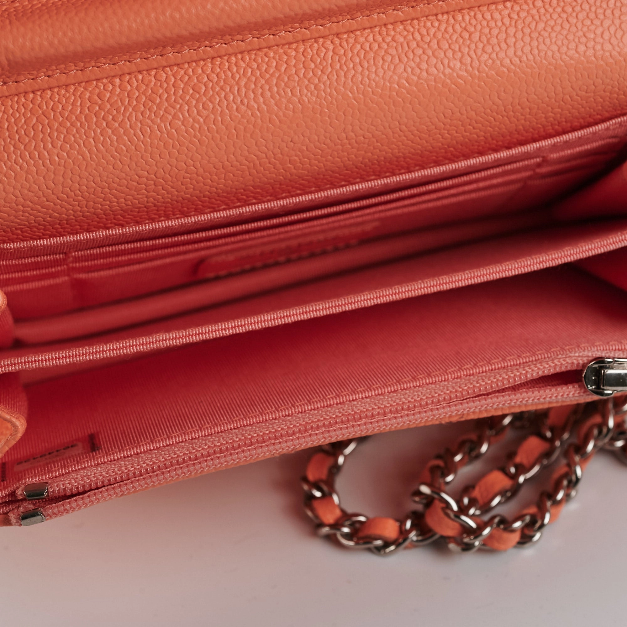 Chanel Caviar Mini Wallet on Chain Coral