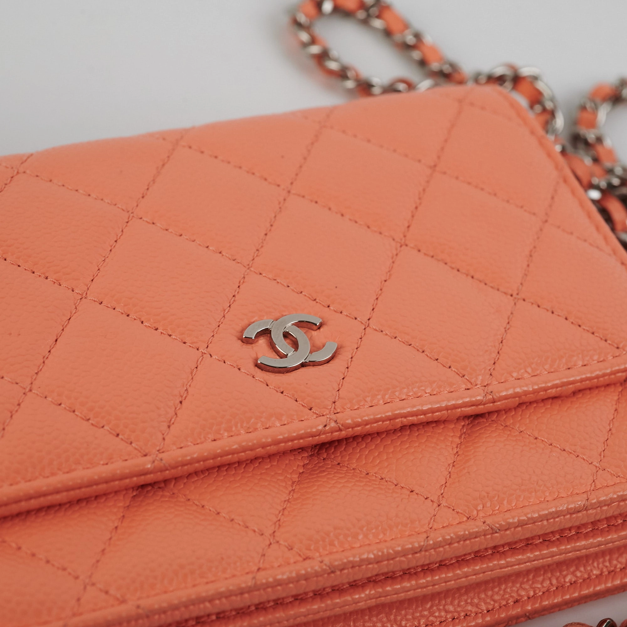 Chanel Caviar Mini Wallet on Chain Coral