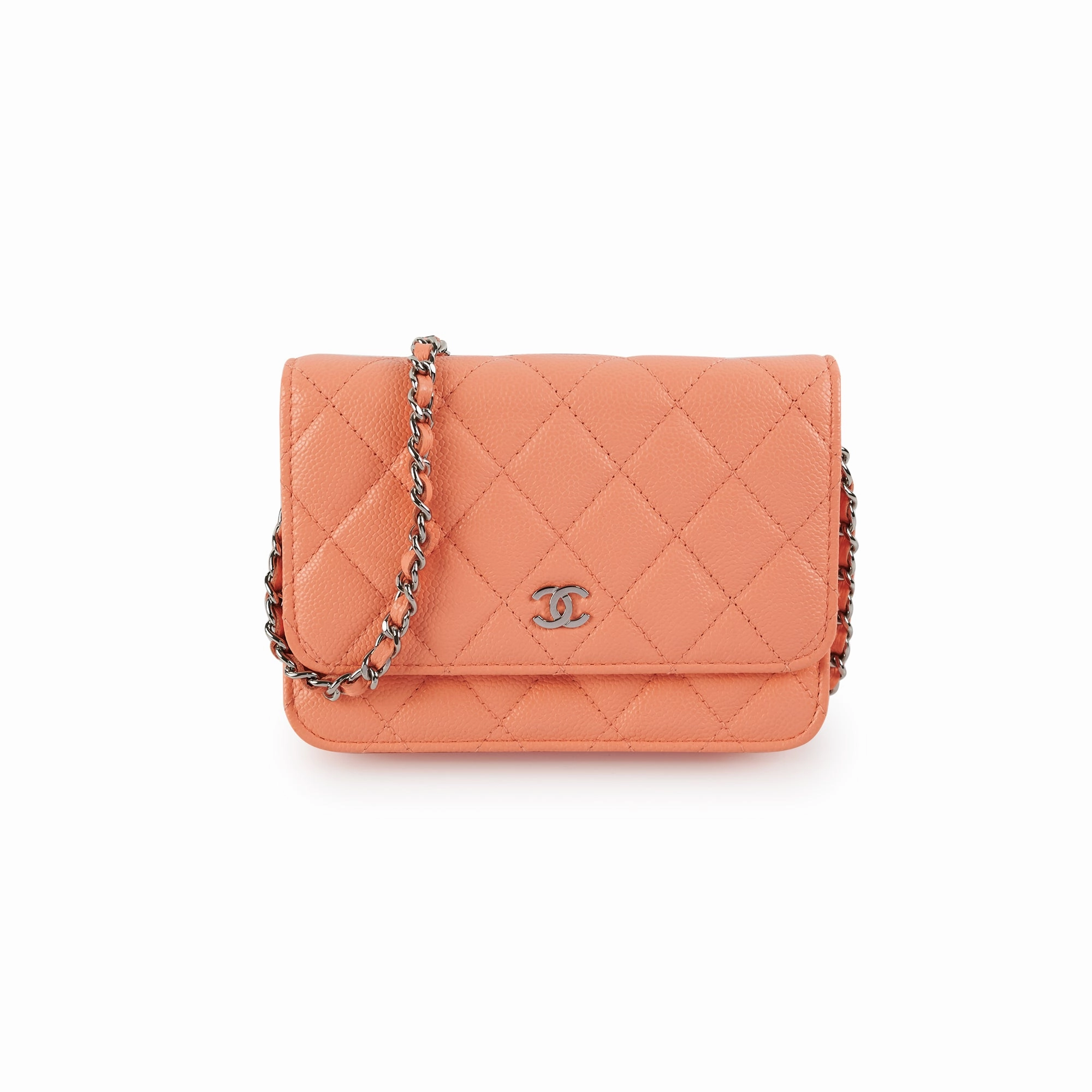 Chanel Caviar Mini Wallet on Chain Coral