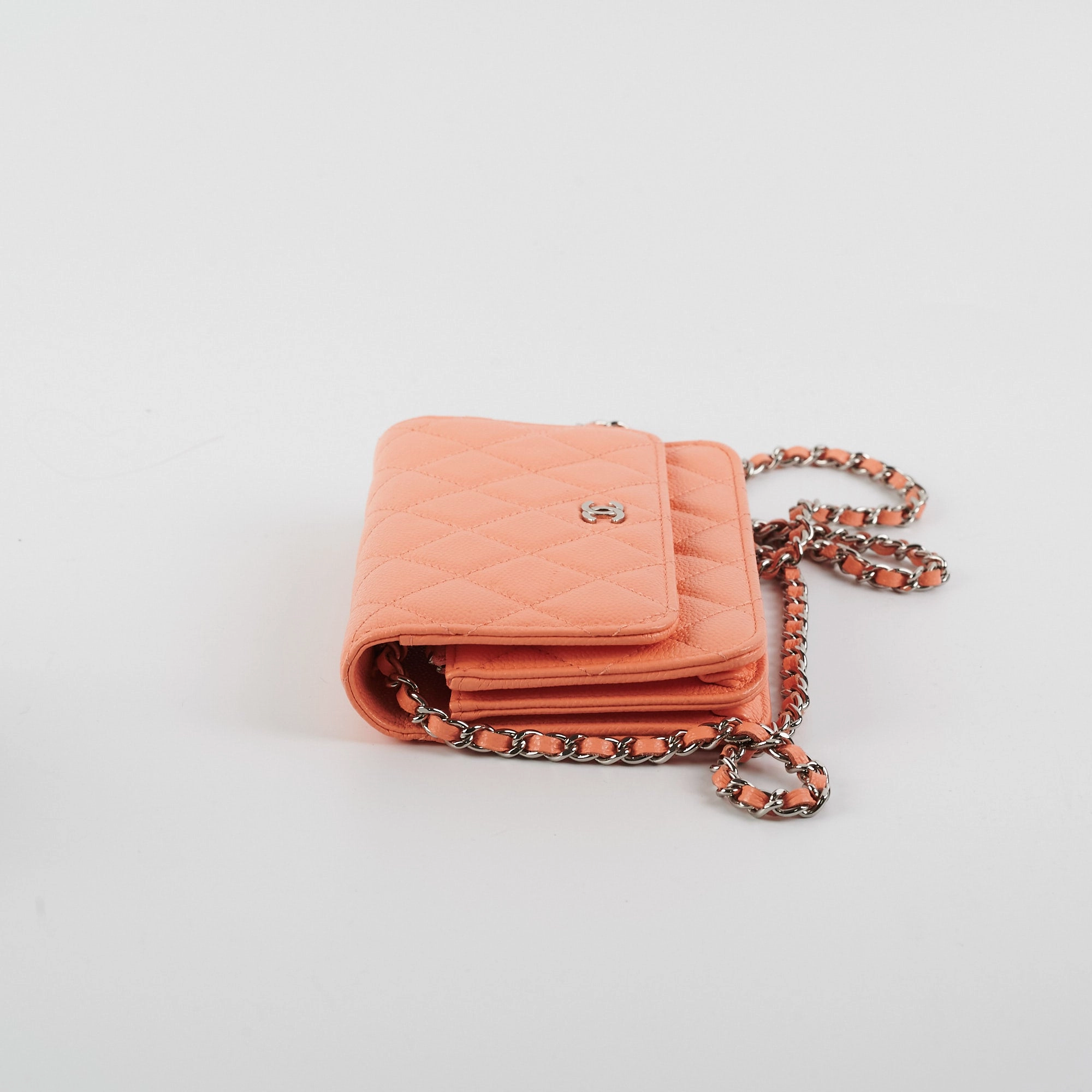 Chanel Caviar Mini Wallet on Chain Coral