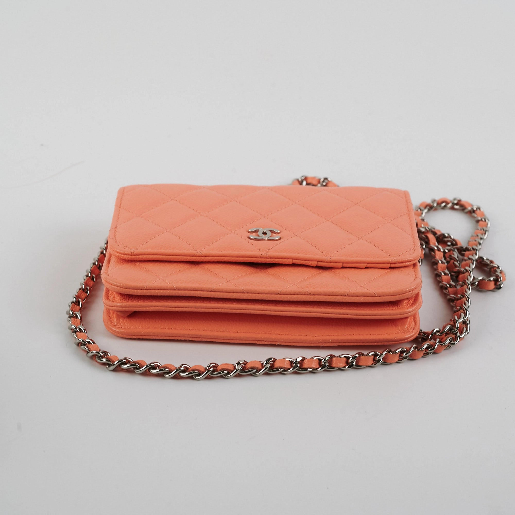 Chanel Caviar Mini Wallet on Chain Coral