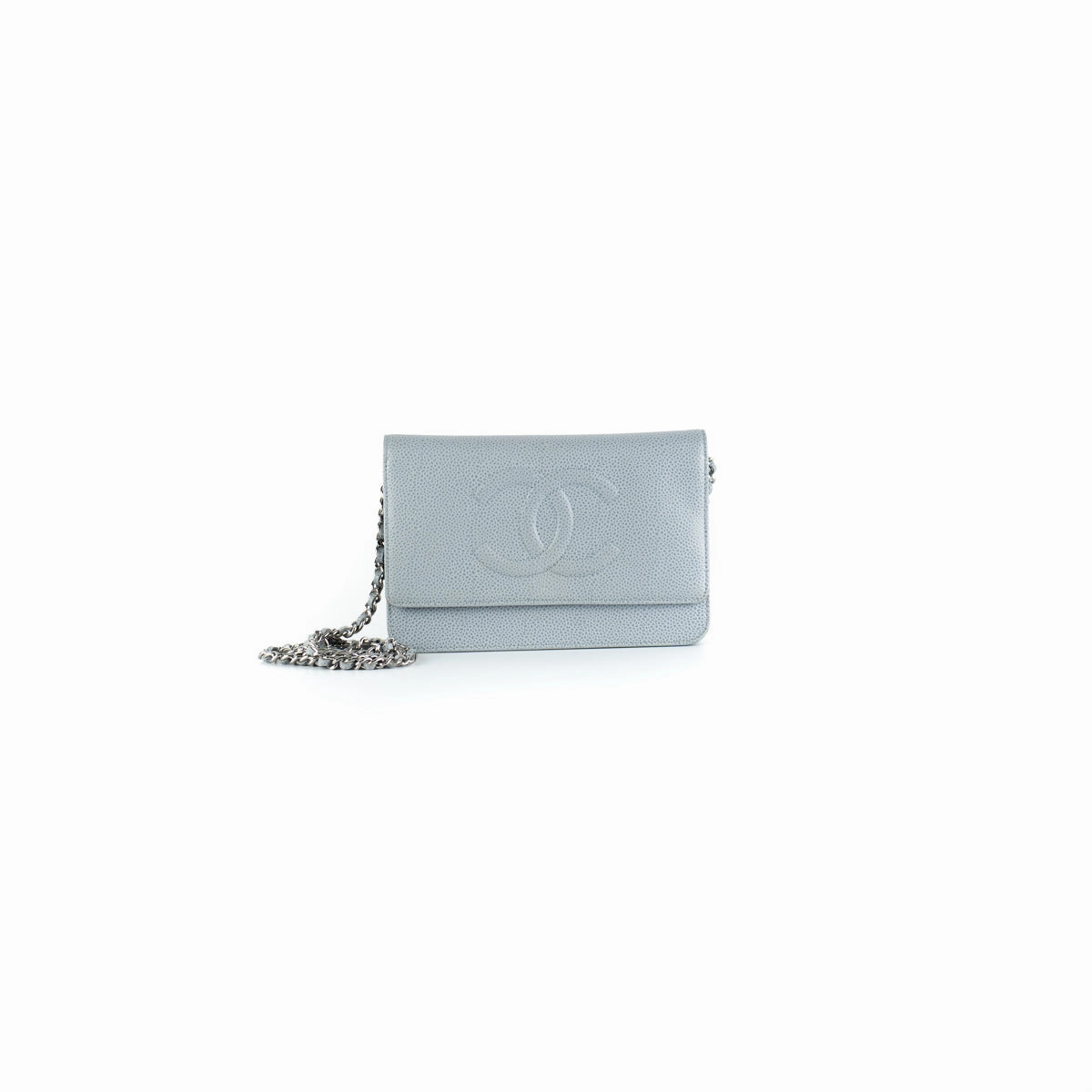 Chanel Caviar Wallet On Chain Light Blue