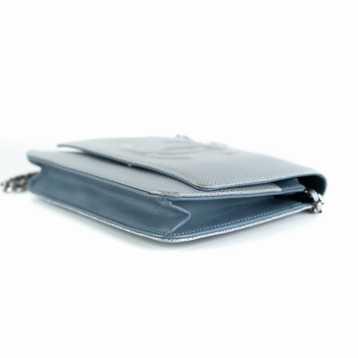 Chanel Caviar Wallet On Chain Light Blue