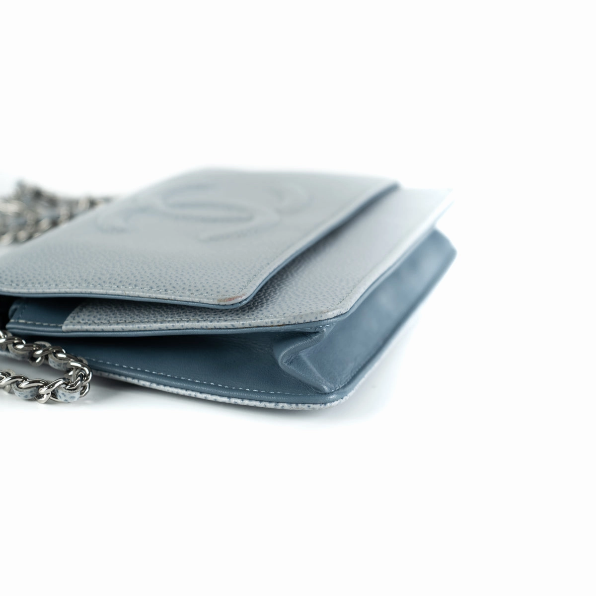 Chanel Caviar Wallet On Chain Light Blue