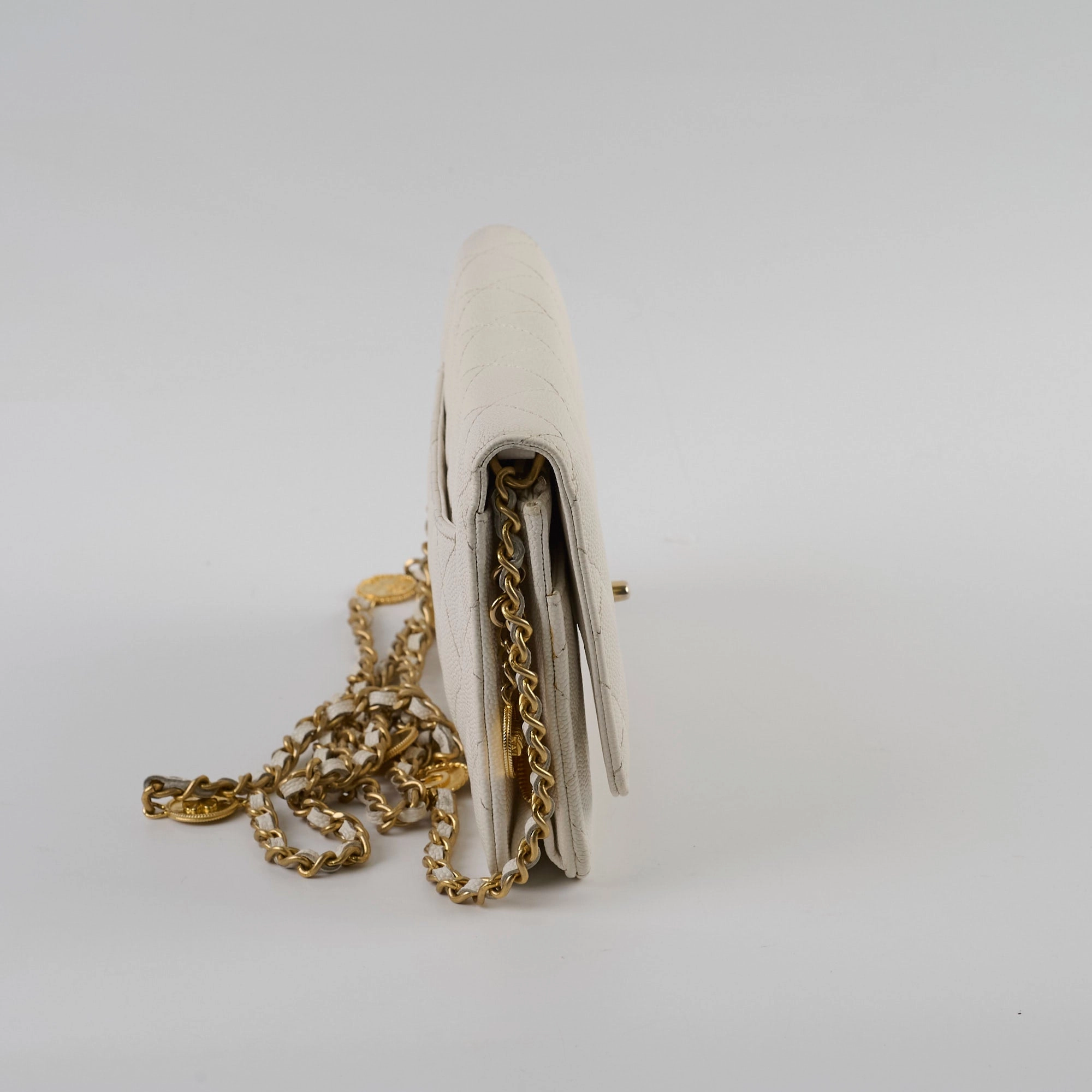 Chanel Caviar Wallet On Chain WOC White/Cream Microchip