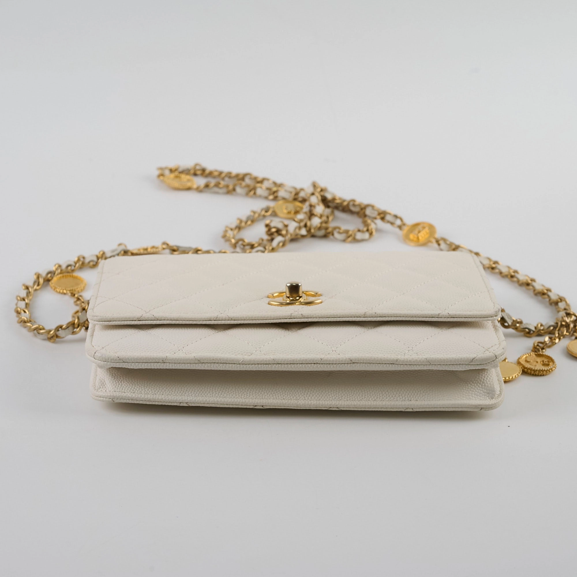 Chanel Caviar Wallet On Chain WOC White/Cream Microchip