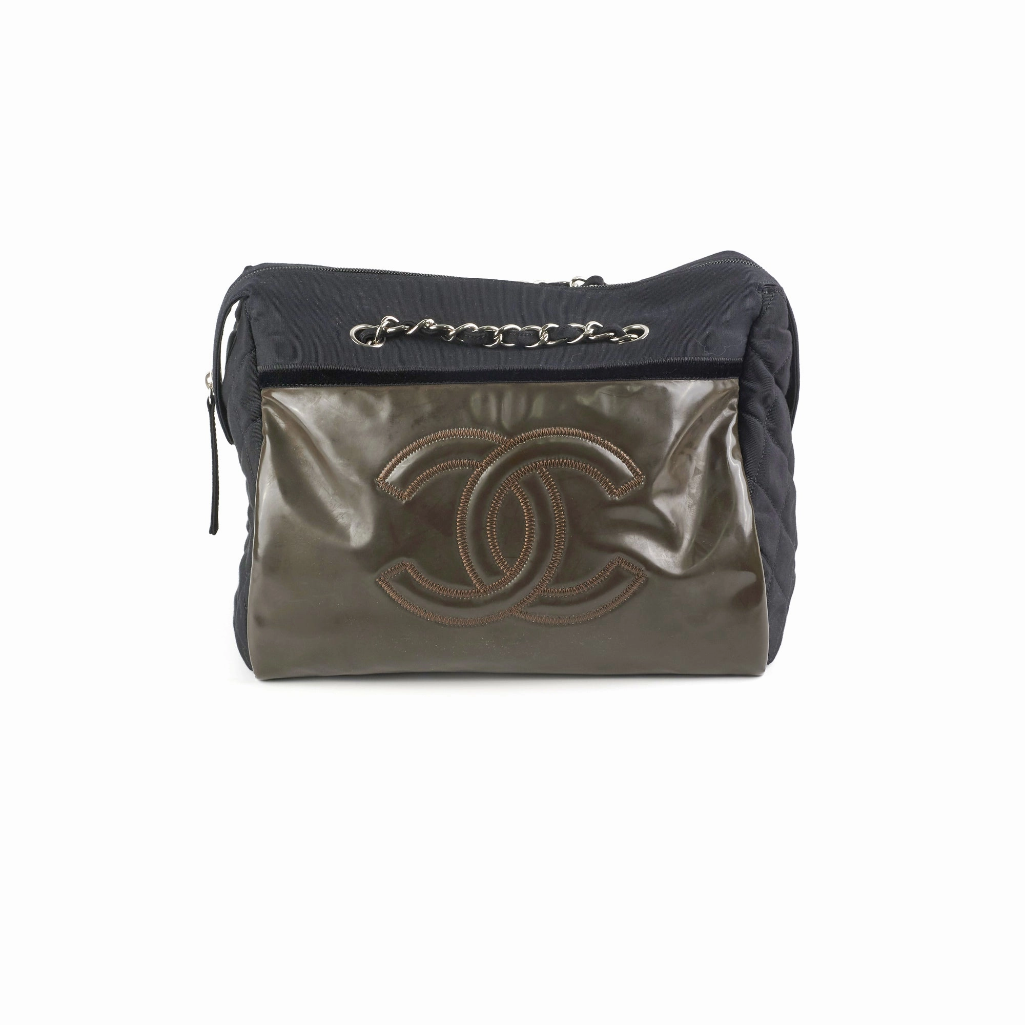 Chanel CC Logo Black Khaki Tote Bag