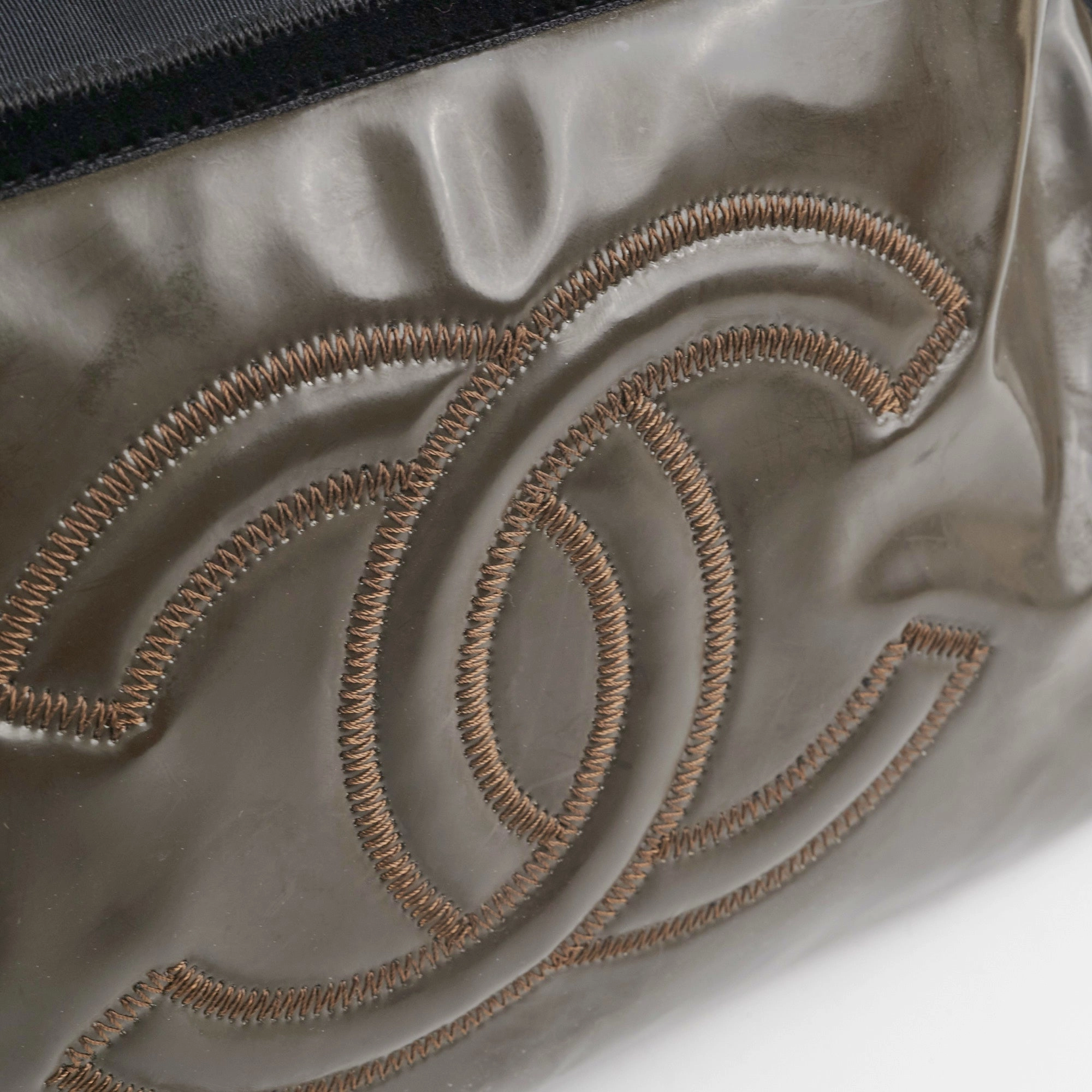 Chanel CC Logo Black Khaki Tote Bag