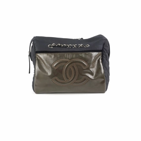 Chanel CC Logo Black Khaki Tote Bag