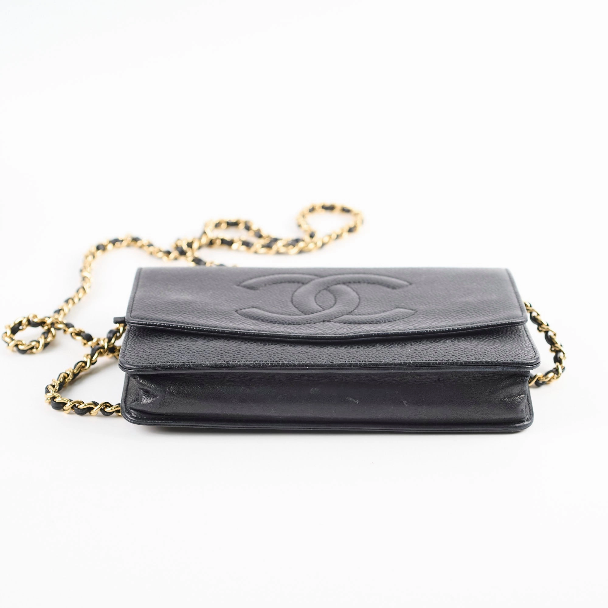 Chanel CC Logo Wallet On Chain WOC Black